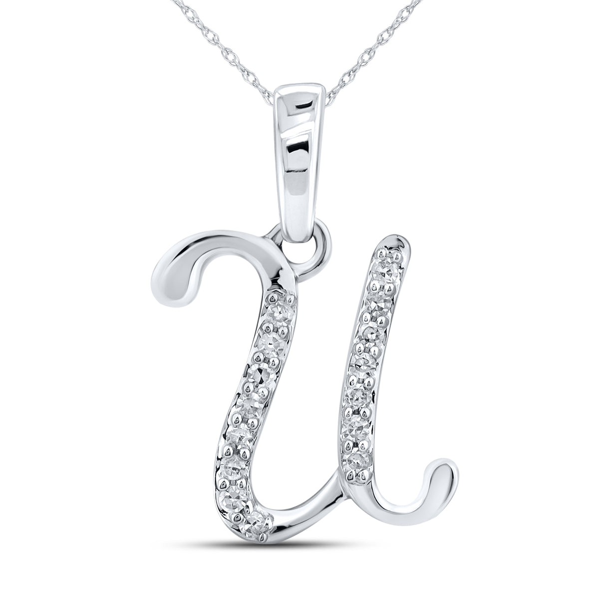 10KT WHITE GOLD 0.04 CTW NATURAL DIAMOND INITIAL U