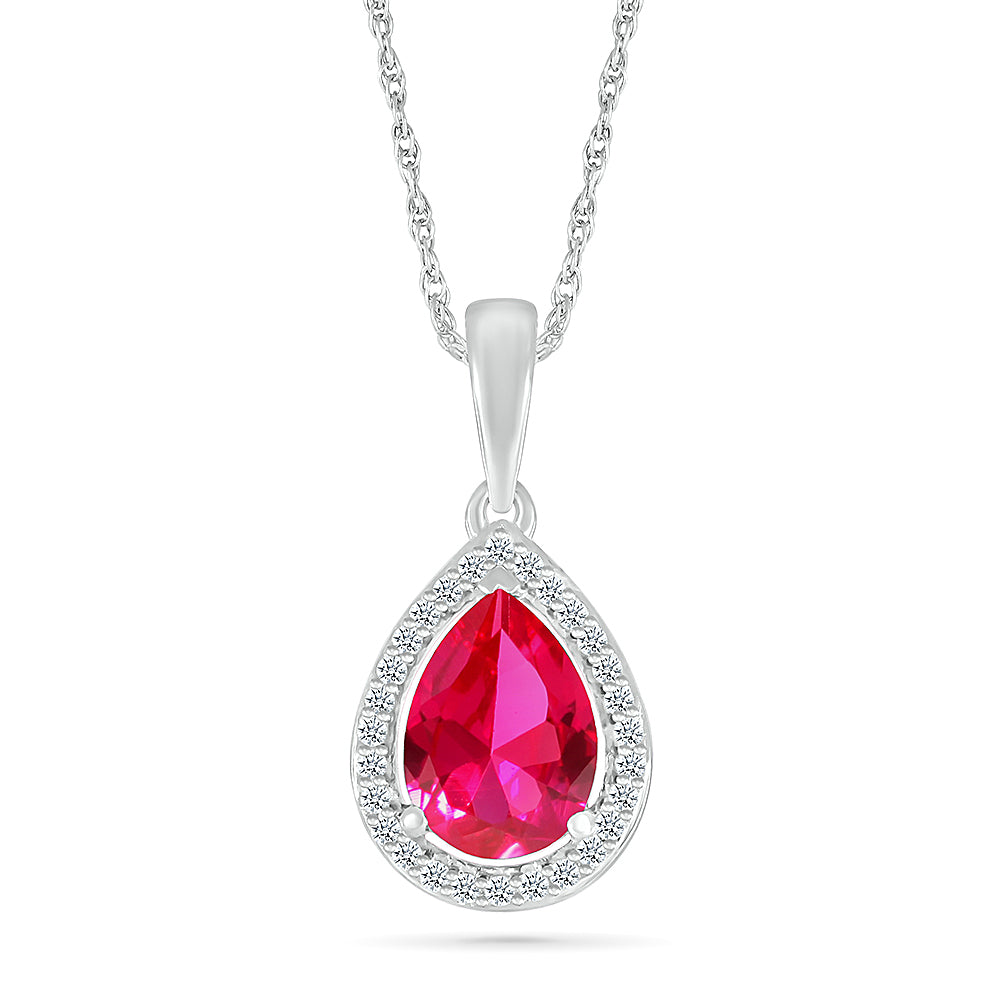 14K WHITE GOLD LAB CREATED RUBY 0.08 CTW DIAMOND PENDANT