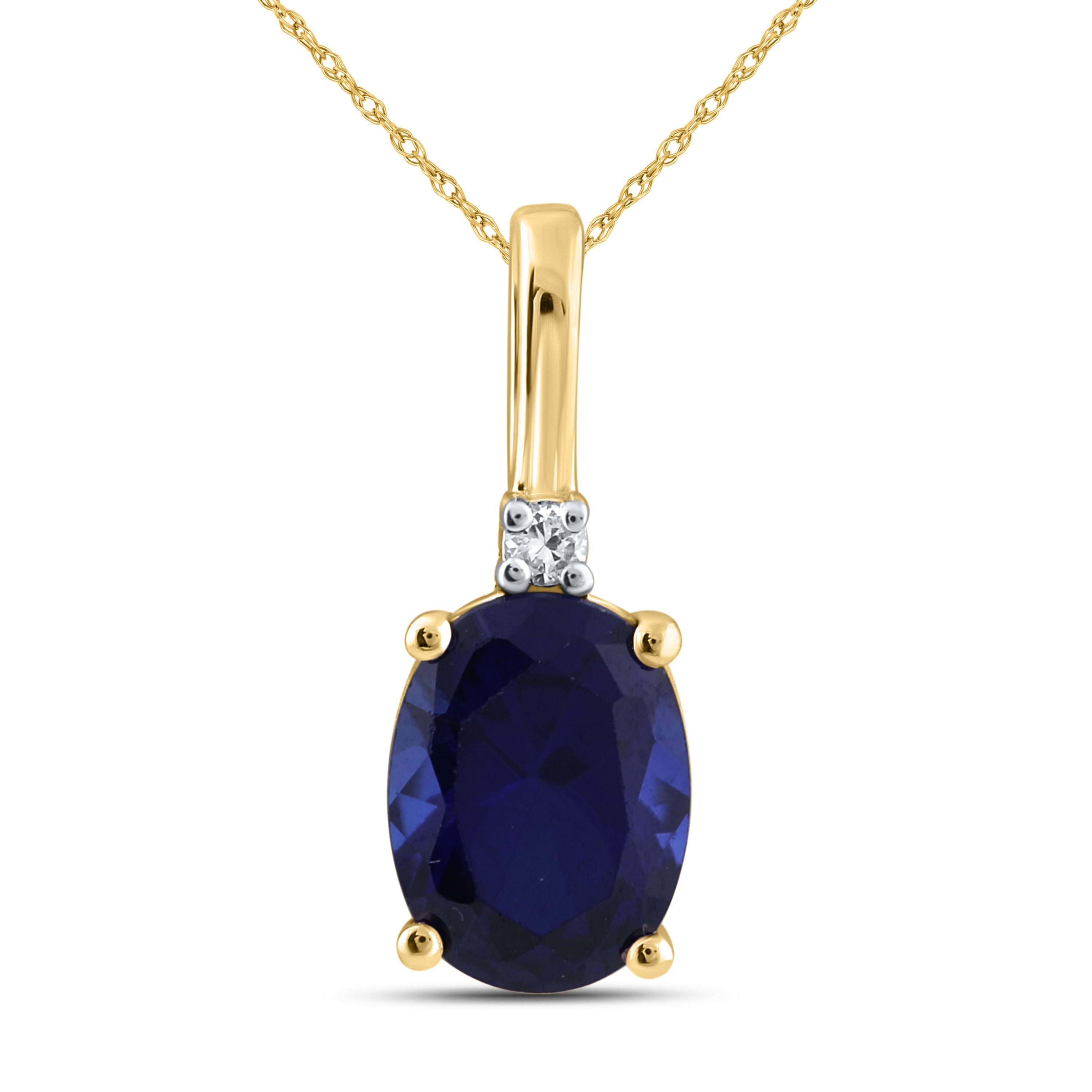 14K YELLOW GOLD LAB GROWN SAPPHIRE 0.02 CTW DIAMOND PENDANT