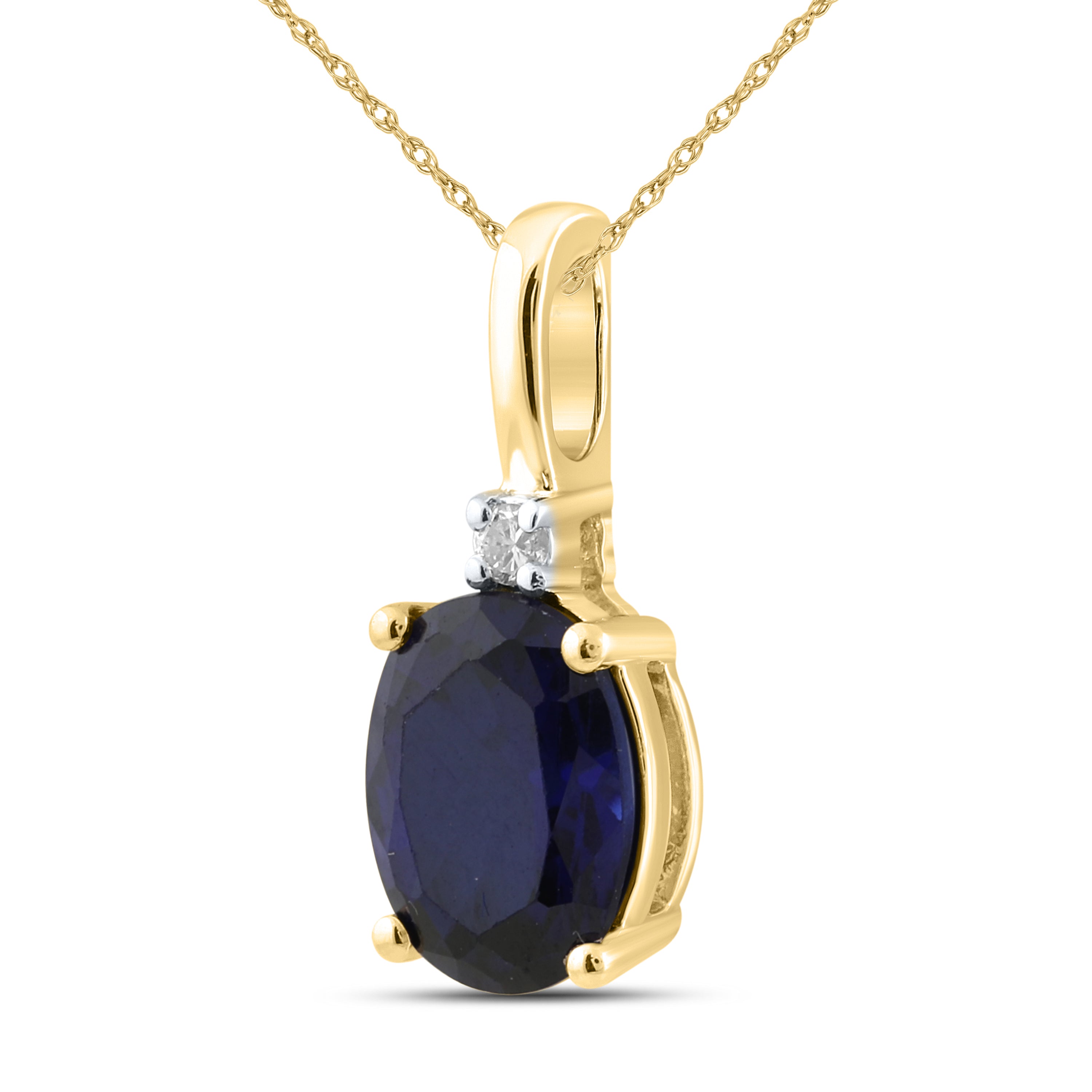 14K YELLOW GOLD LAB GROWN SAPPHIRE 0.02 CTW DIAMOND PENDANT