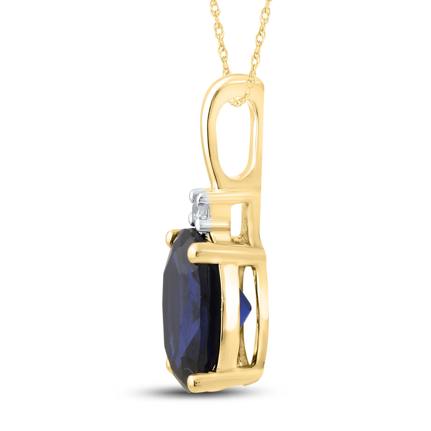 14K YELLOW GOLD LAB GROWN SAPPHIRE 0.02 CTW DIAMOND PENDANT