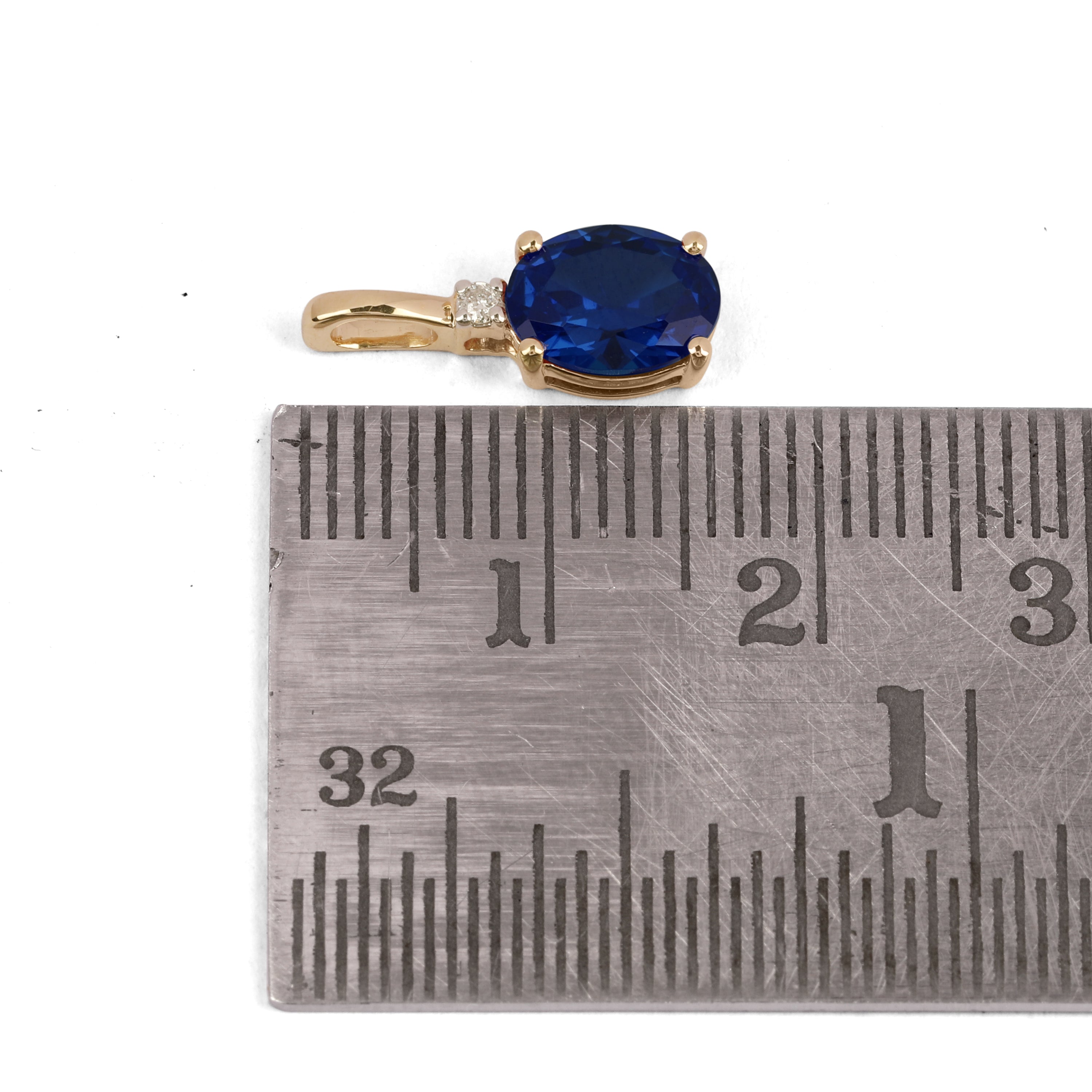 14K YELLOW GOLD LAB GROWN SAPPHIRE 0.02 CTW DIAMOND PENDANT