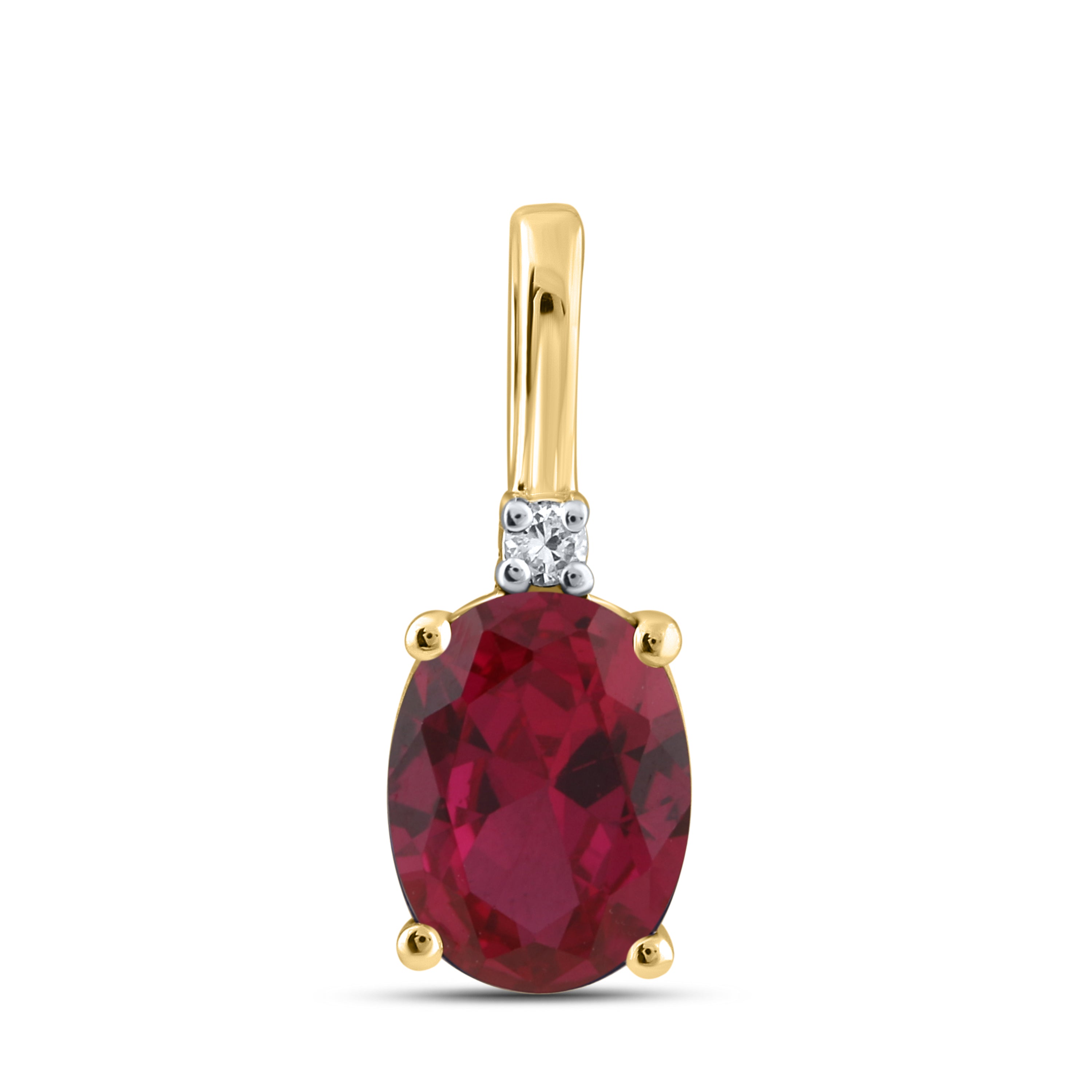 14K YELLOW GOLD LAB RUBY 0.02 CTW DIAMOND PENDANT