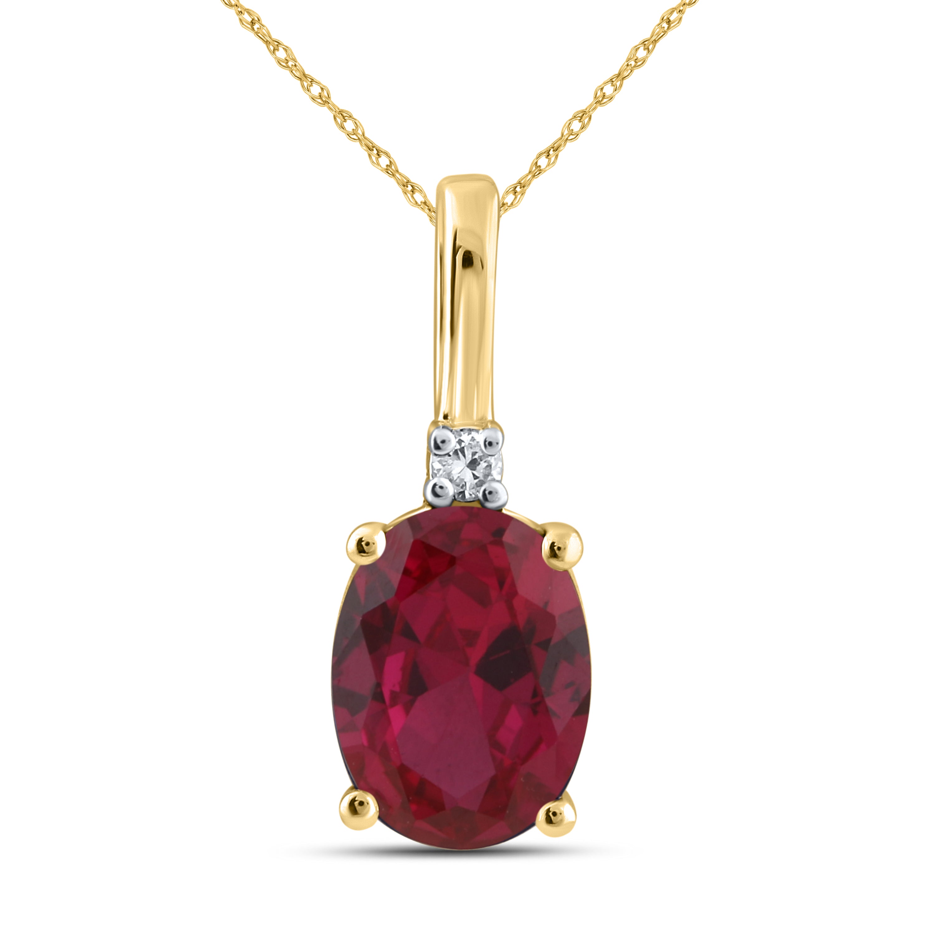 14K YELLOW GOLD LAB RUBY 0.02 CTW DIAMOND PENDANT