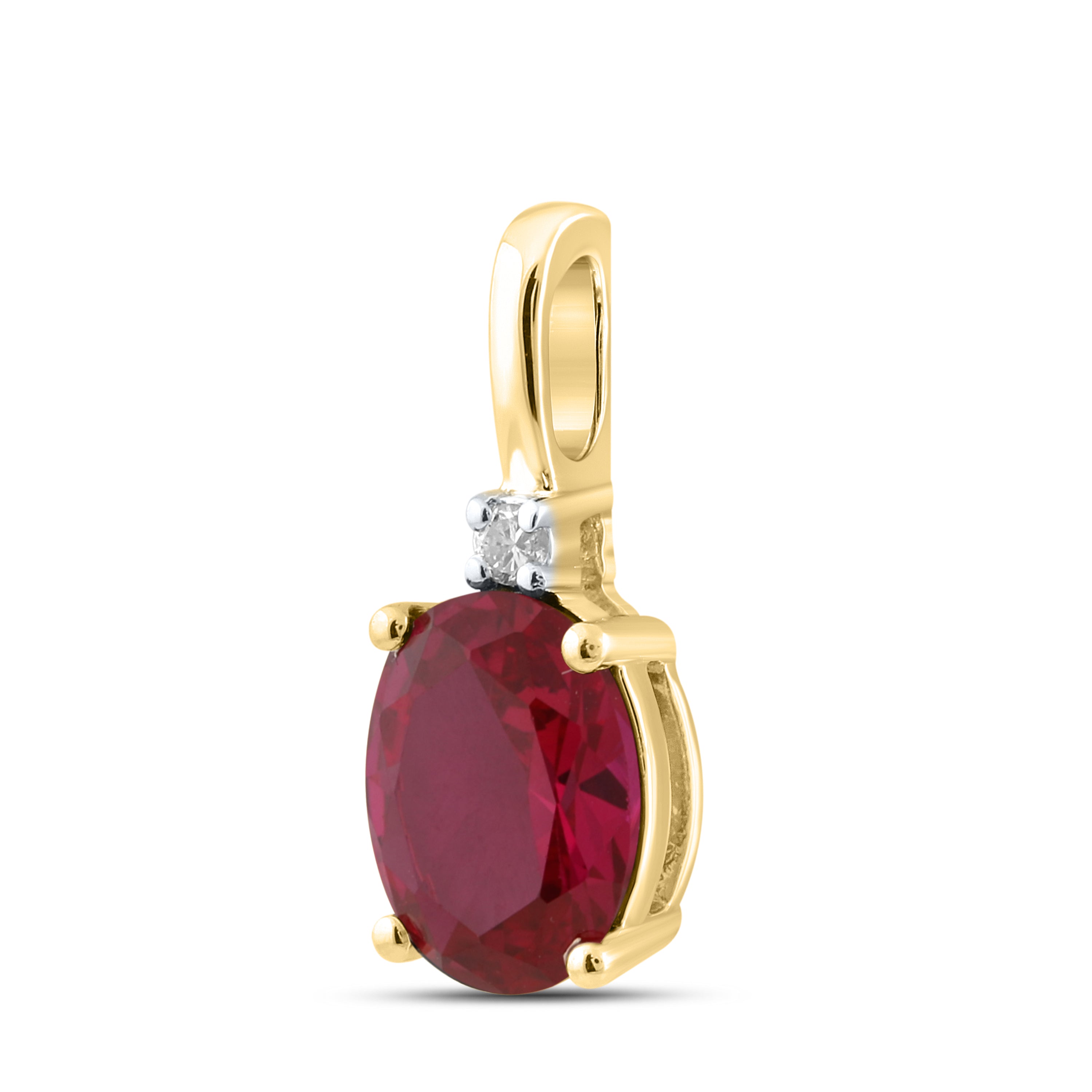 14K YELLOW GOLD LAB RUBY 0.02 CTW DIAMOND PENDANT