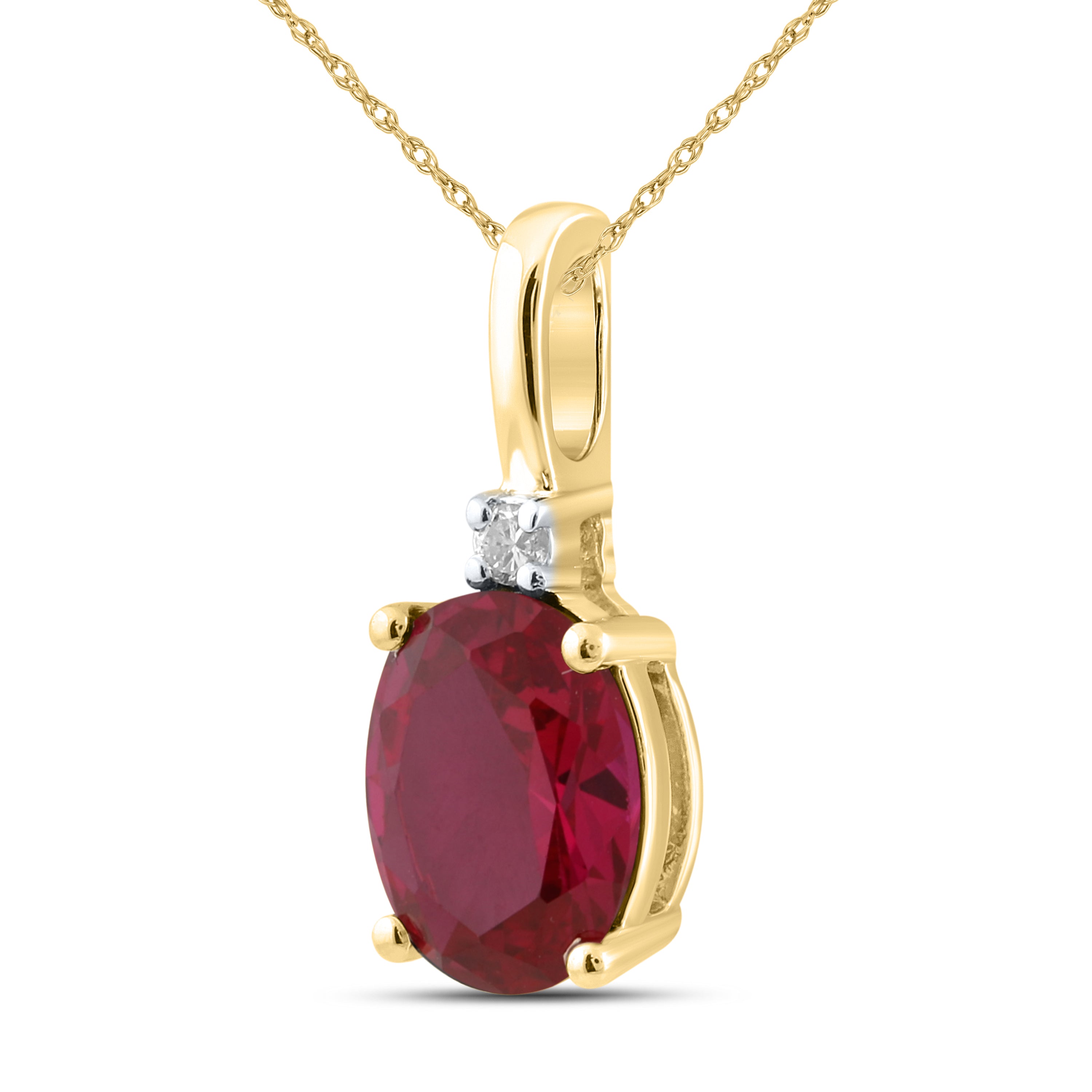 14K YELLOW GOLD LAB RUBY 0.02 CTW DIAMOND PENDANT