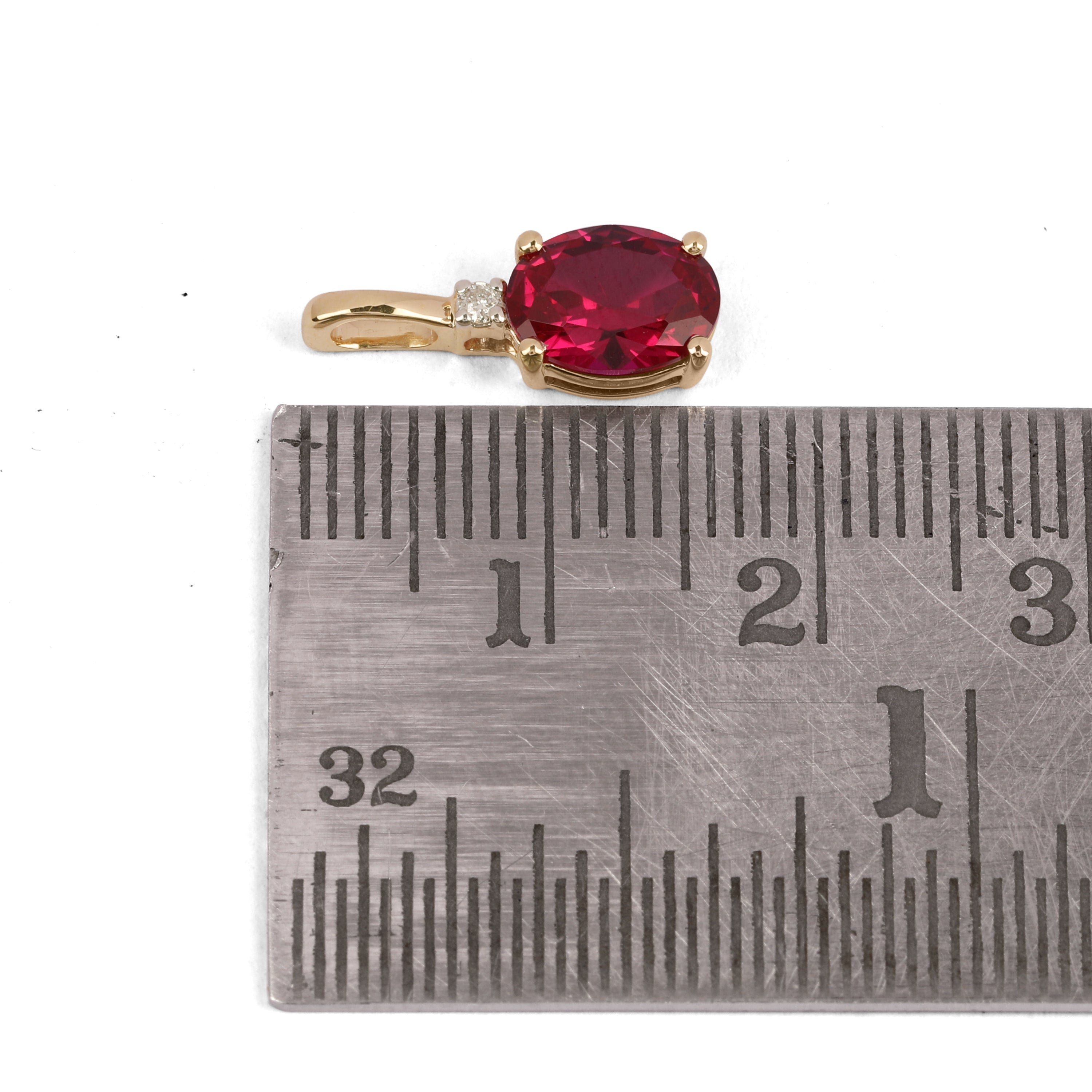 14K YELLOW GOLD LAB RUBY 0.02 CTW DIAMOND PENDANT