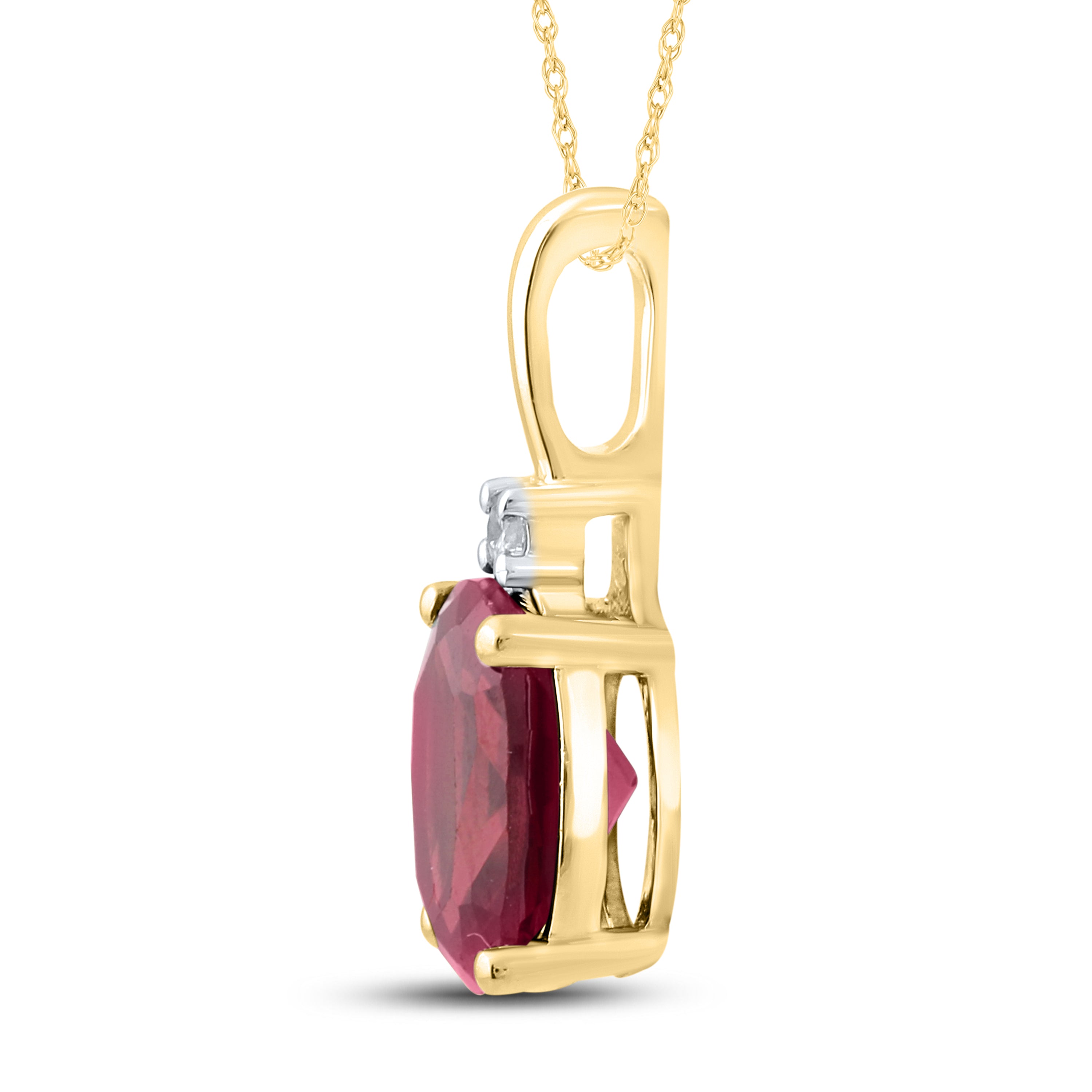 14K YELLOW GOLD LAB RUBY 0.02 CTW DIAMOND PENDANT