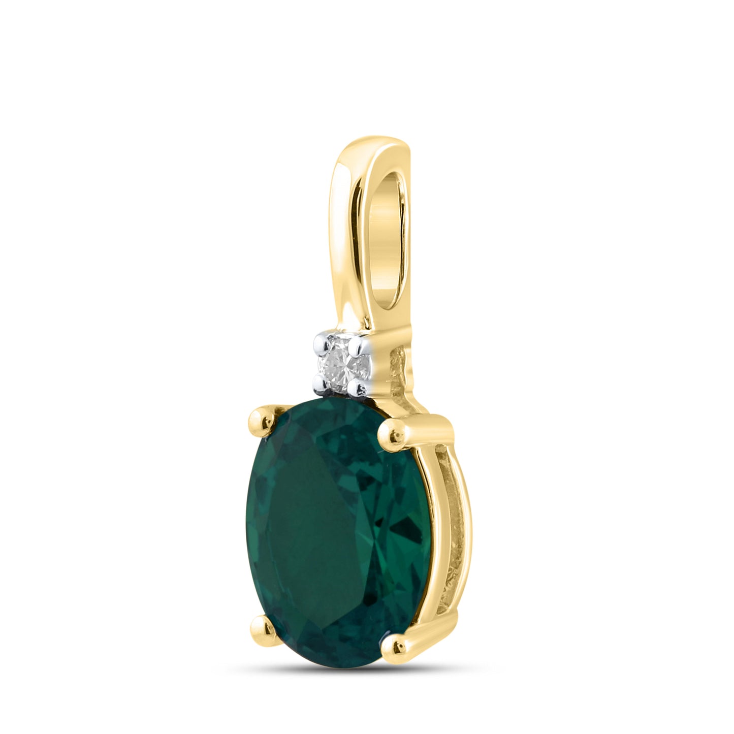 14K YELLOW GOLD LAB CREATED EMERALD 0.02 CTW DIAMOND PENDANT