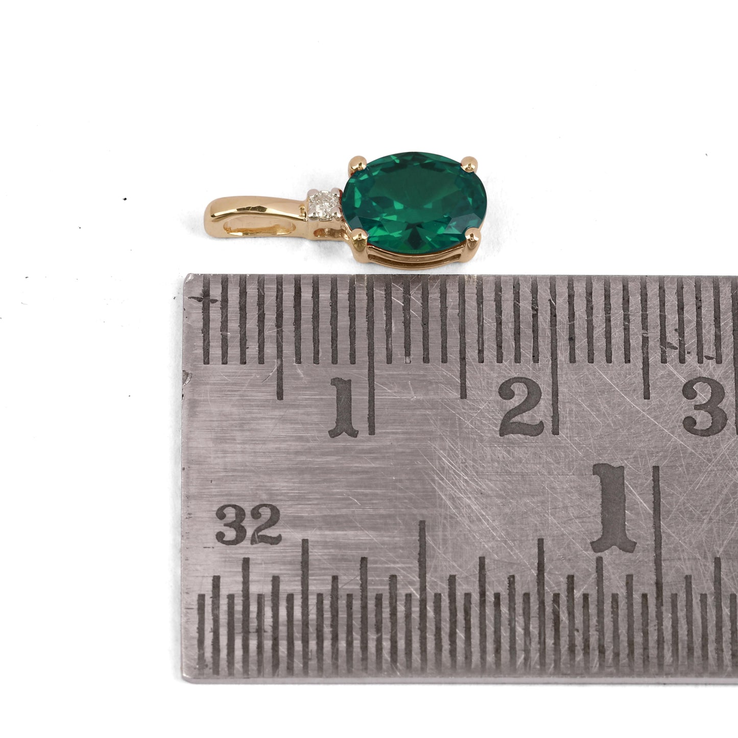 14K YELLOW GOLD LAB CREATED EMERALD 0.02 CTW DIAMOND PENDANT