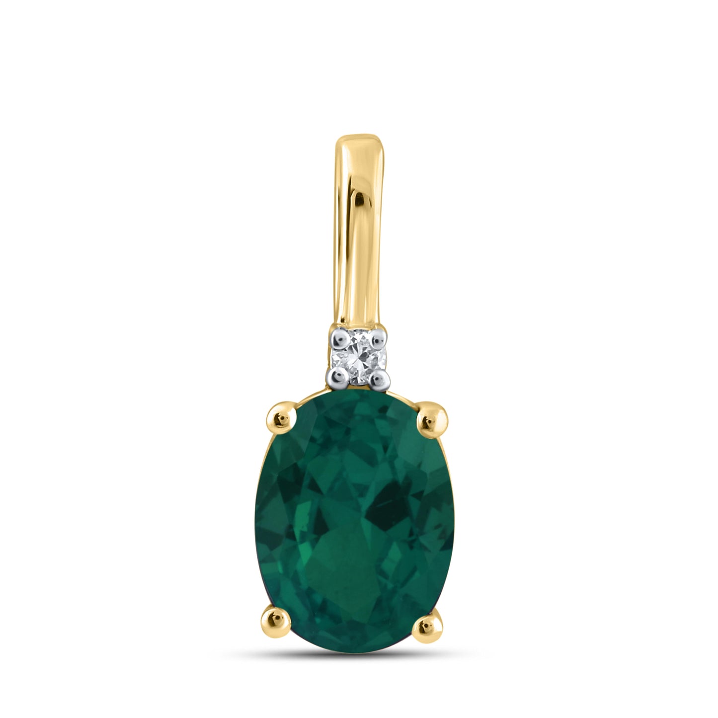 14K YELLOW GOLD LAB CREATED EMERALD 0.02 CTW DIAMOND PENDANT