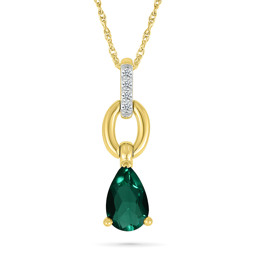 14K YELLOW GOLD LAB CREATED EMERALD 0.034 CTW DIAMOND PENDANT