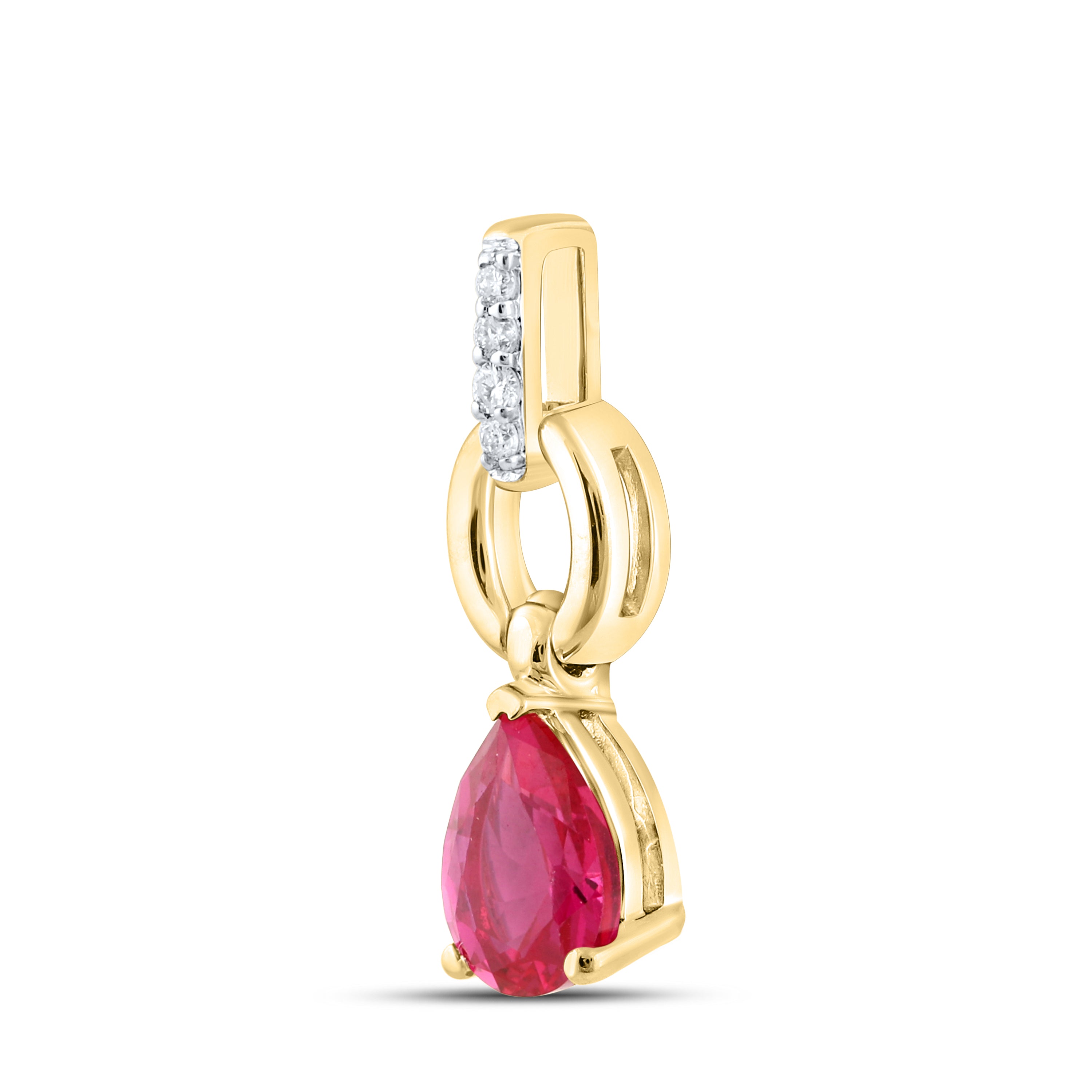 14K YELLOW GOLD LAB CREATED RUBY 0.0340 CTW DIAMOND PENDANT