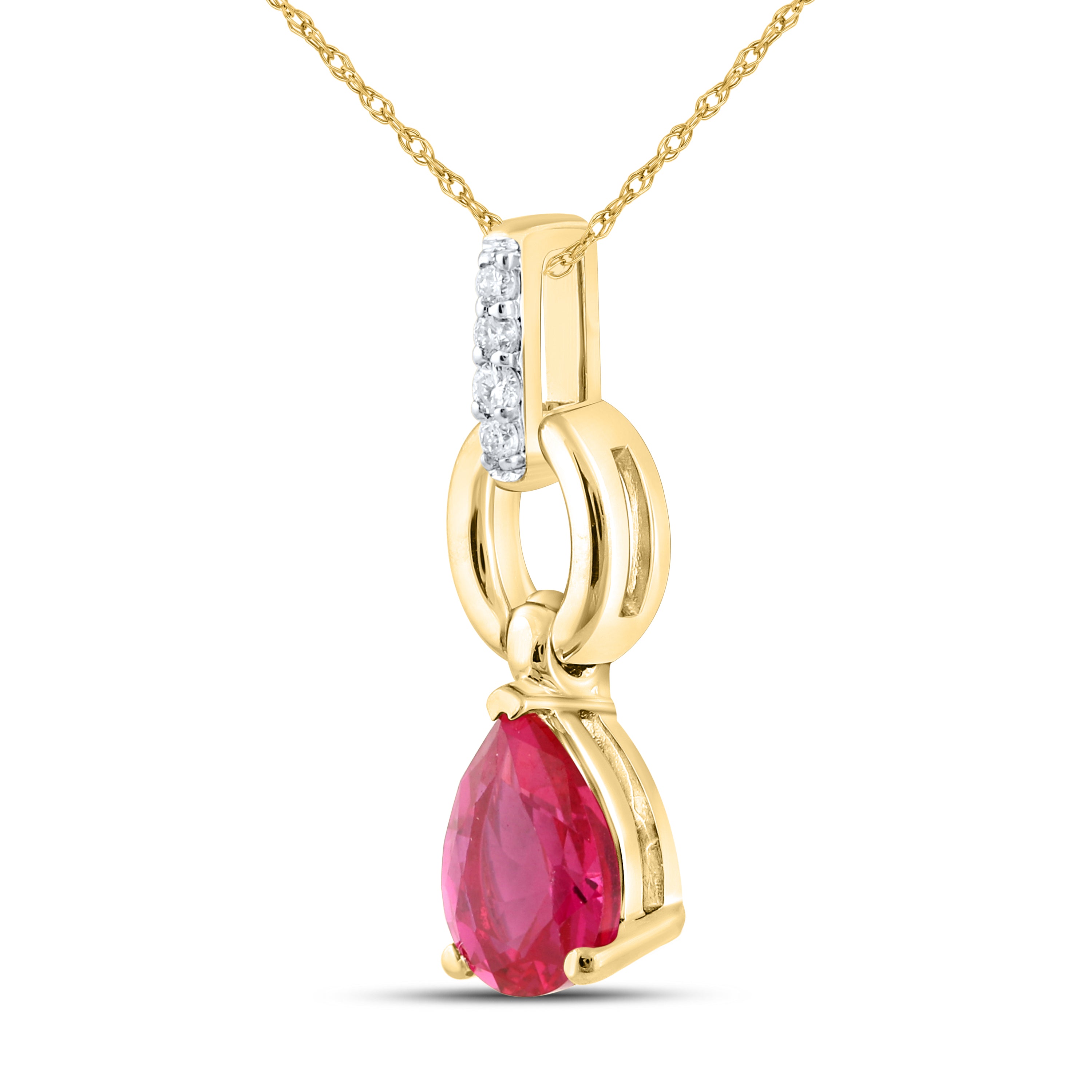 14K YELLOW GOLD LAB CREATED RUBY 0.0340 CTW DIAMOND PENDANT