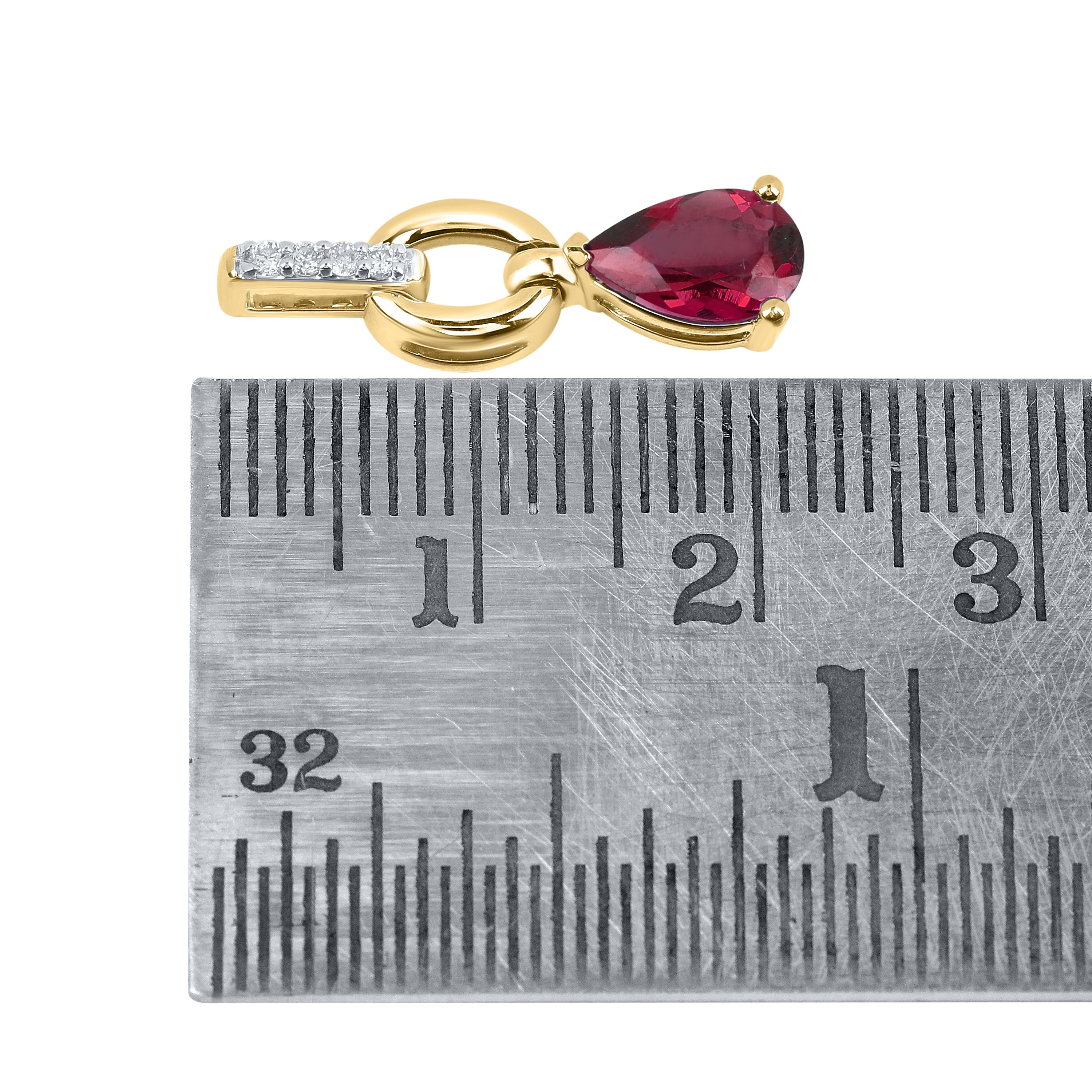 14K YELLOW GOLD LAB CREATED RUBY 0.0340 CTW DIAMOND PENDANT