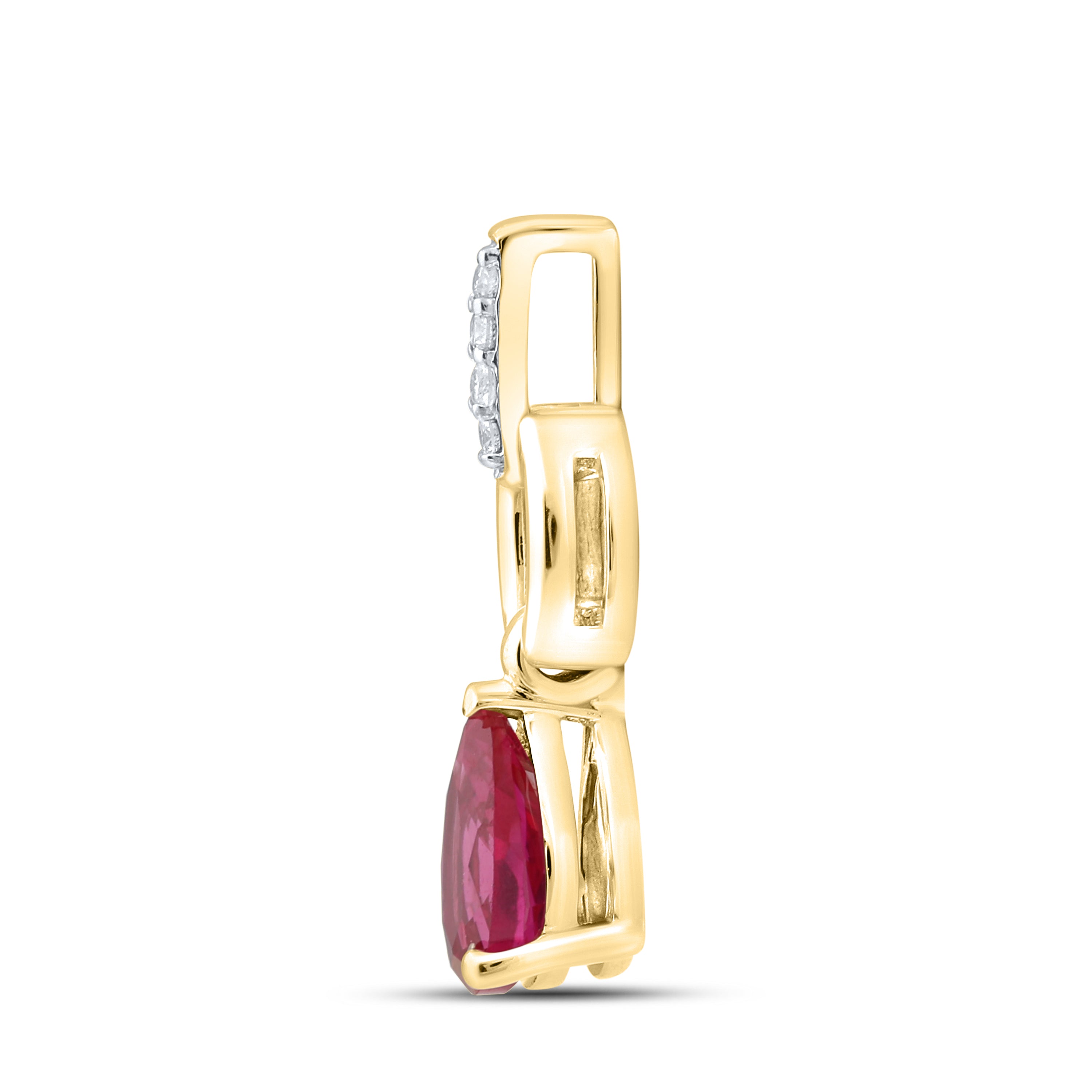 14K YELLOW GOLD LAB CREATED RUBY 0.0340 CTW DIAMOND PENDANT