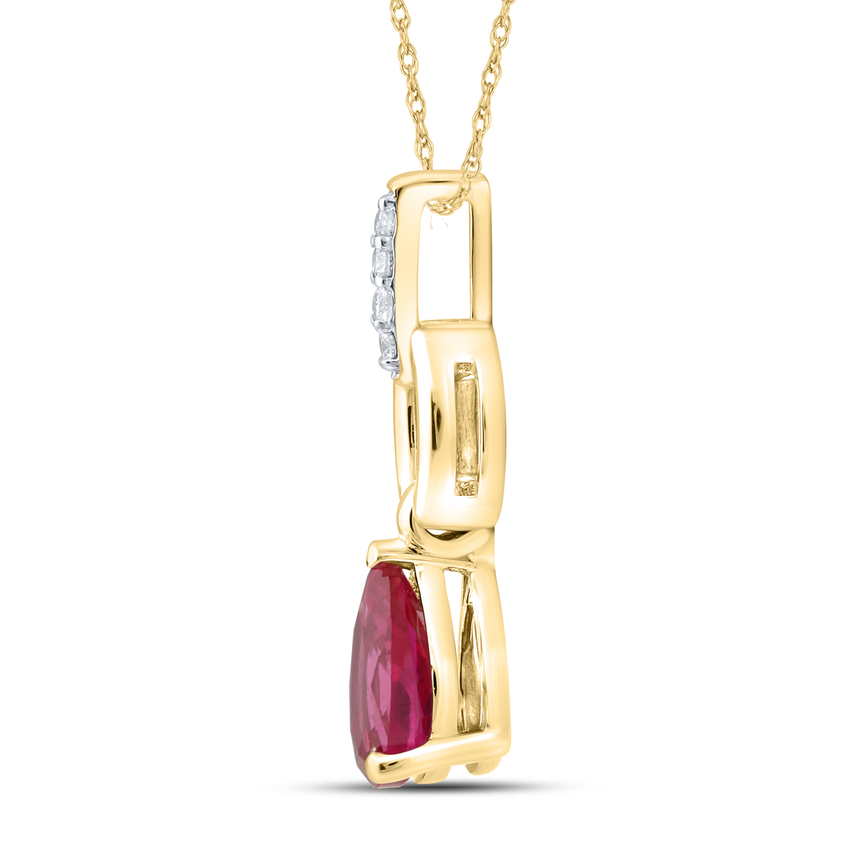 14K YELLOW GOLD LAB CREATED RUBY 0.0340 CTW DIAMOND PENDANT
