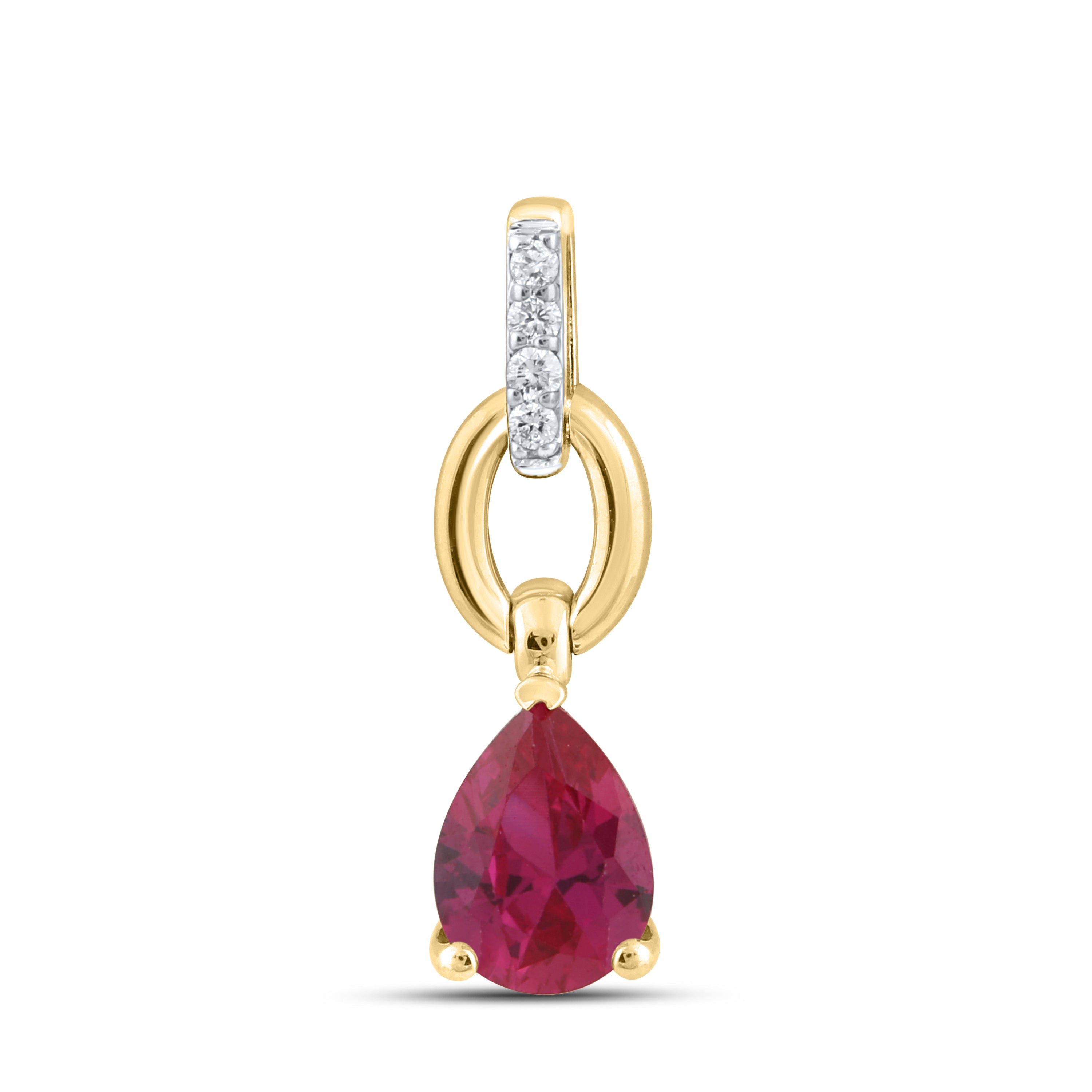 14K YELLOW GOLD LAB CREATED RUBY 0.0340 CTW DIAMOND PENDANT