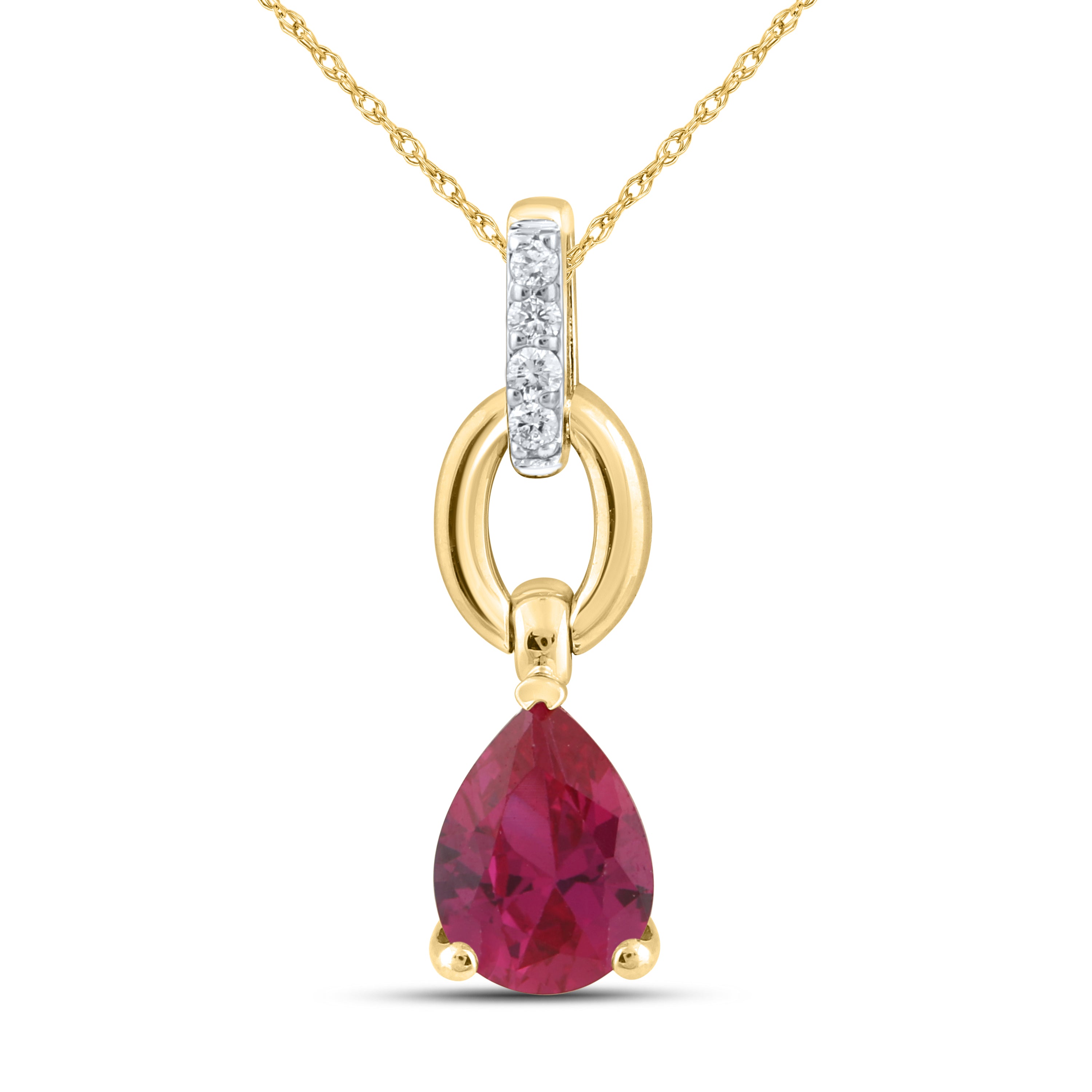 14K YELLOW GOLD LAB CREATED RUBY 0.0340 CTW DIAMOND PENDANT