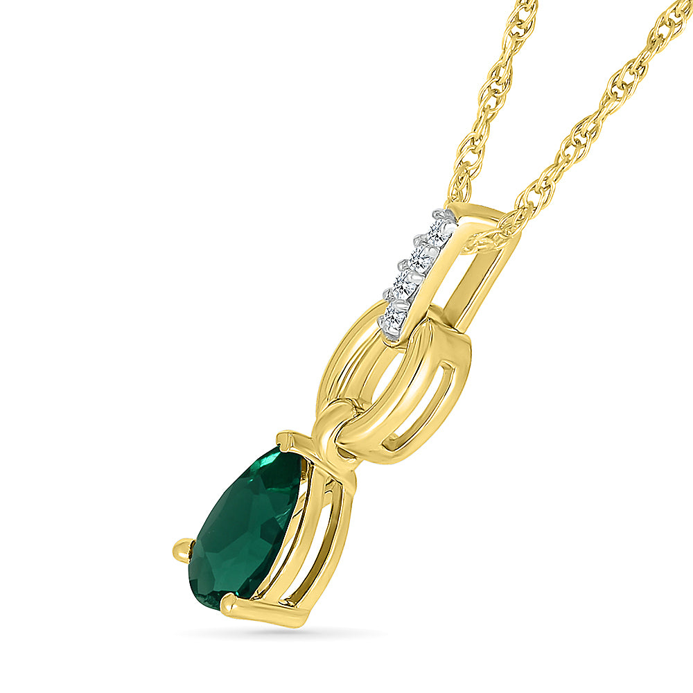 14K YELLOW GOLD LAB CREATED EMERALD 0.034 CTW DIAMOND PENDANT