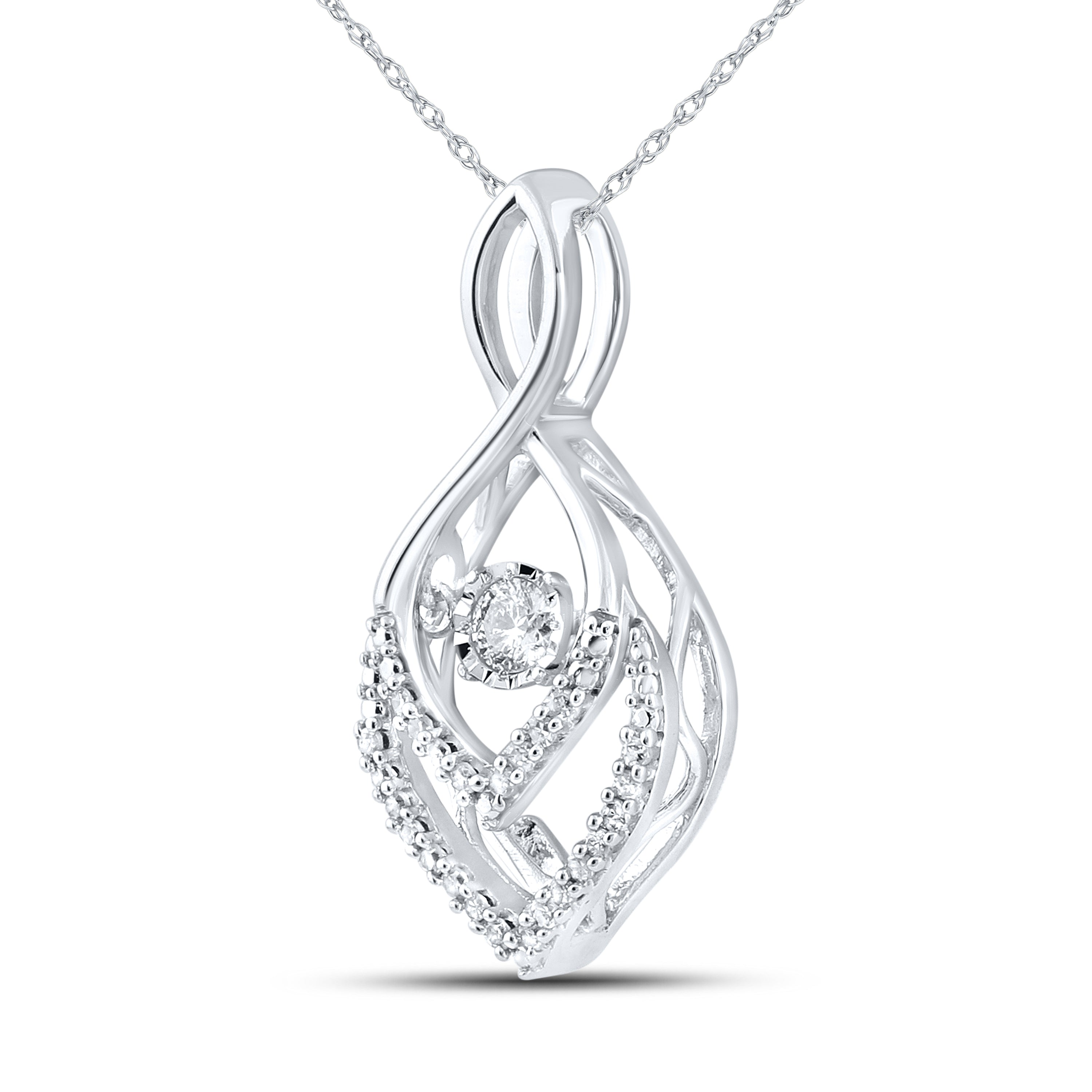 10kt White Gold 0.16 CTW Natural Diamond  Pendant with 18-inch Chain