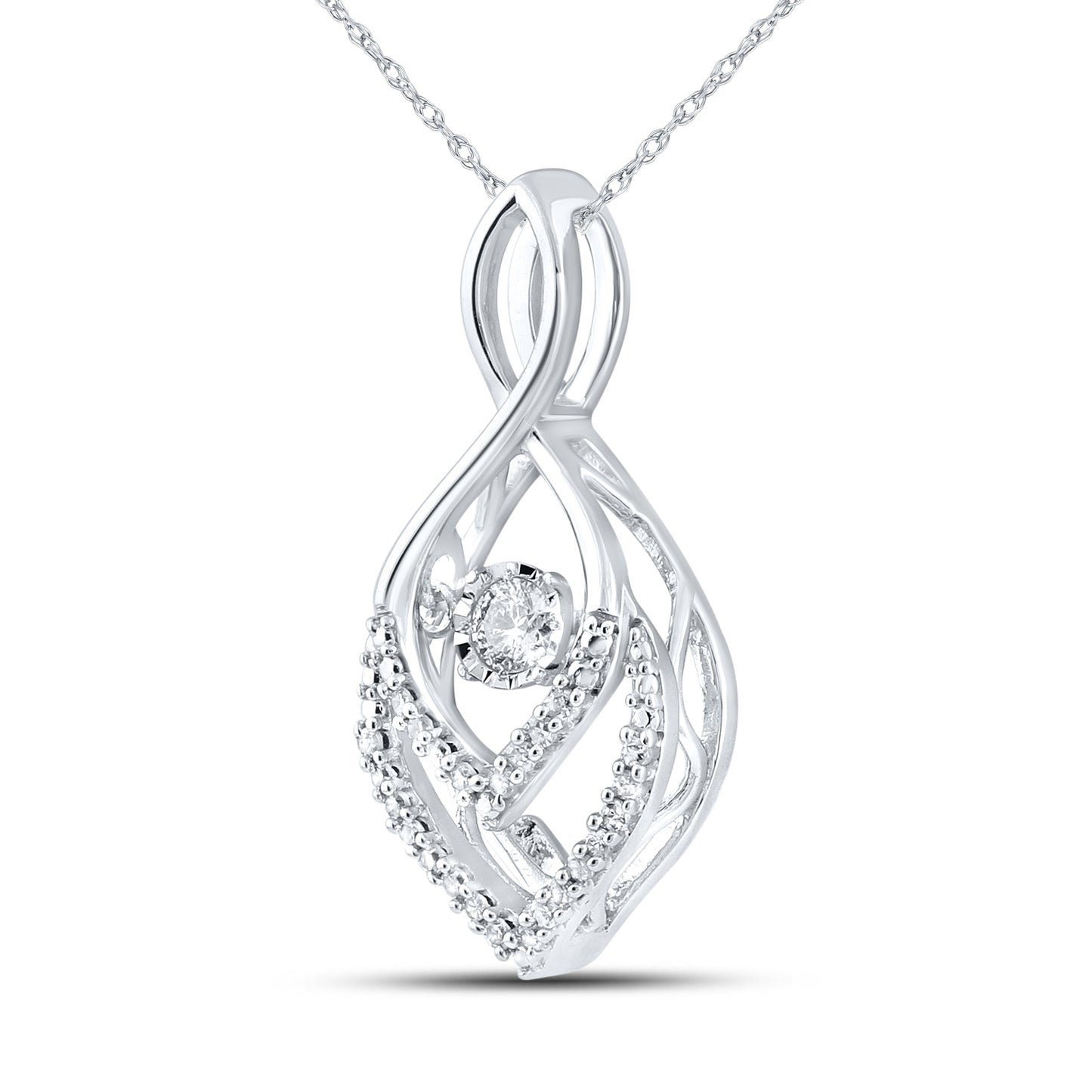 10kt White Gold 0.16 CTW Natural Diamond  Pendant with 18-inch Chain