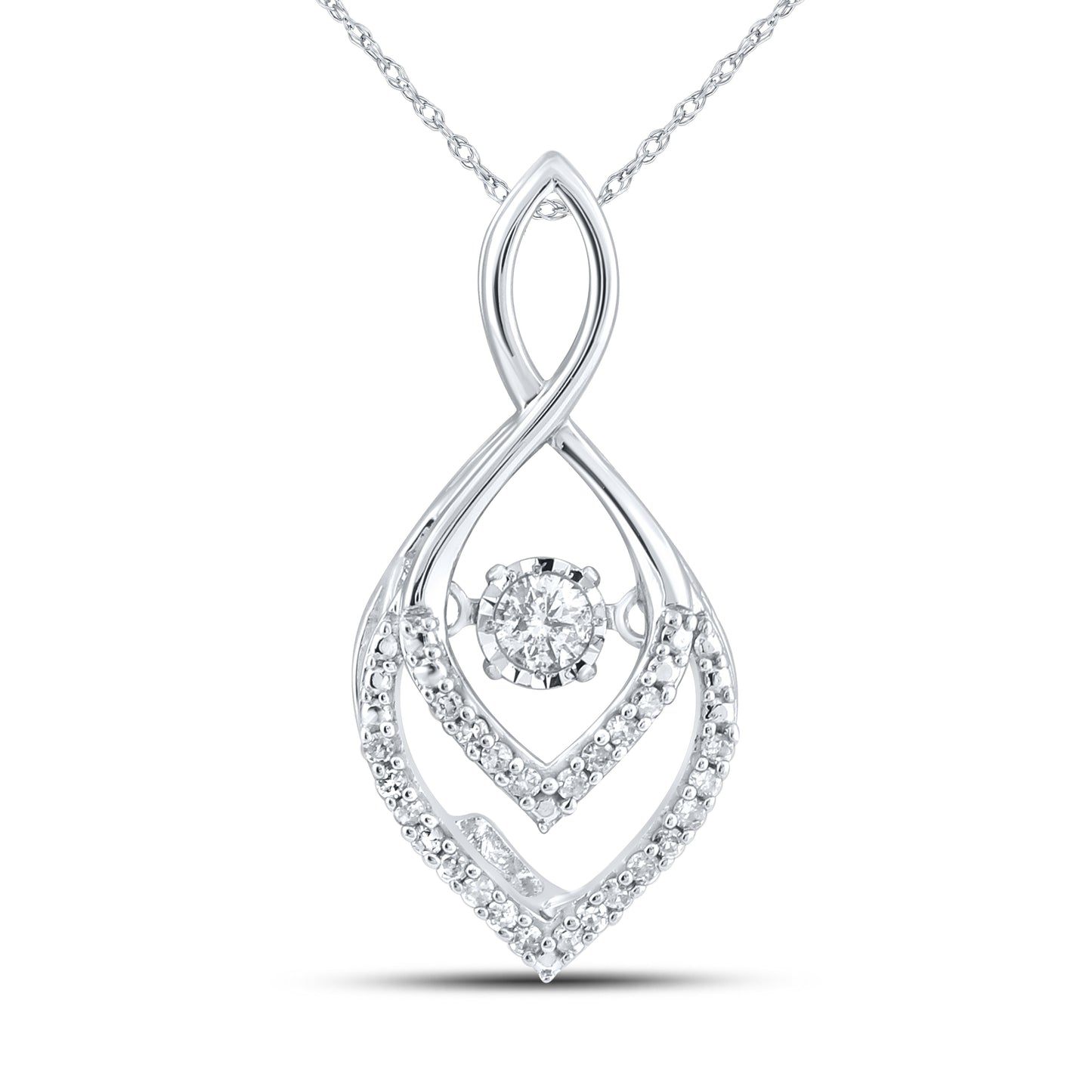 10kt White Gold 0.16 CTW Natural Diamond  Pendant with 18-inch Chain