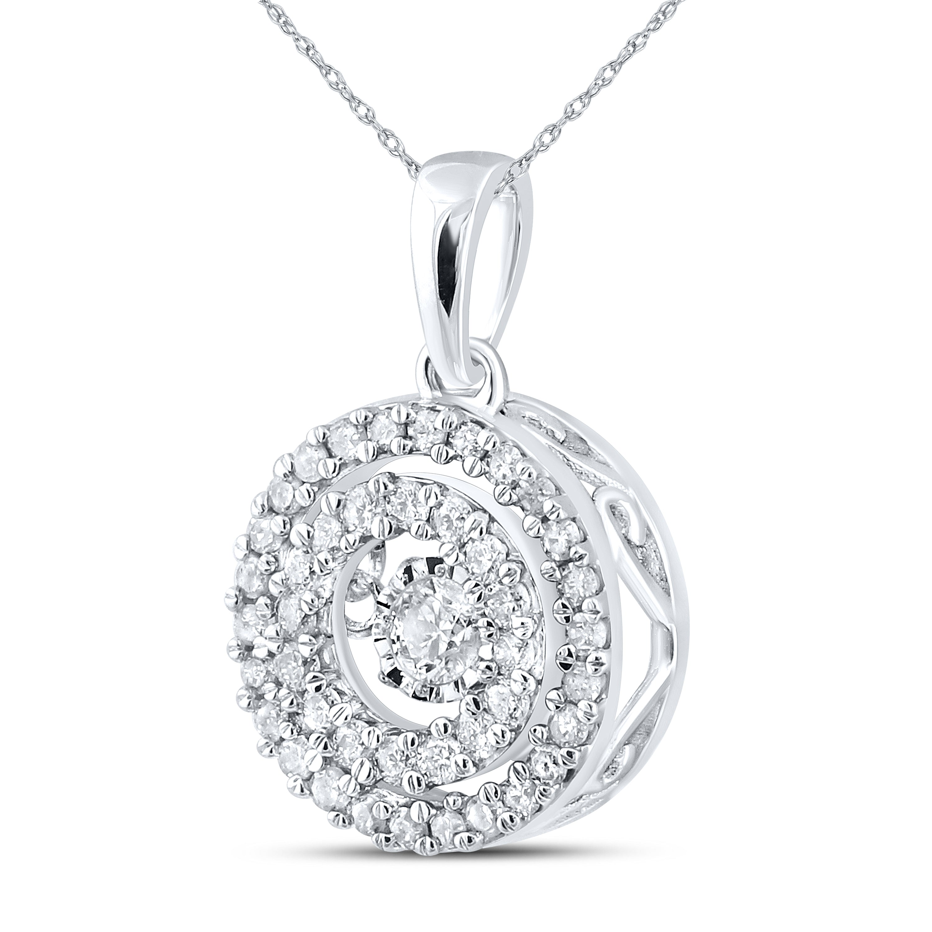 10kt White Gold 0.33 CTW Natural Diamond  Pendant with 18-inch Chain