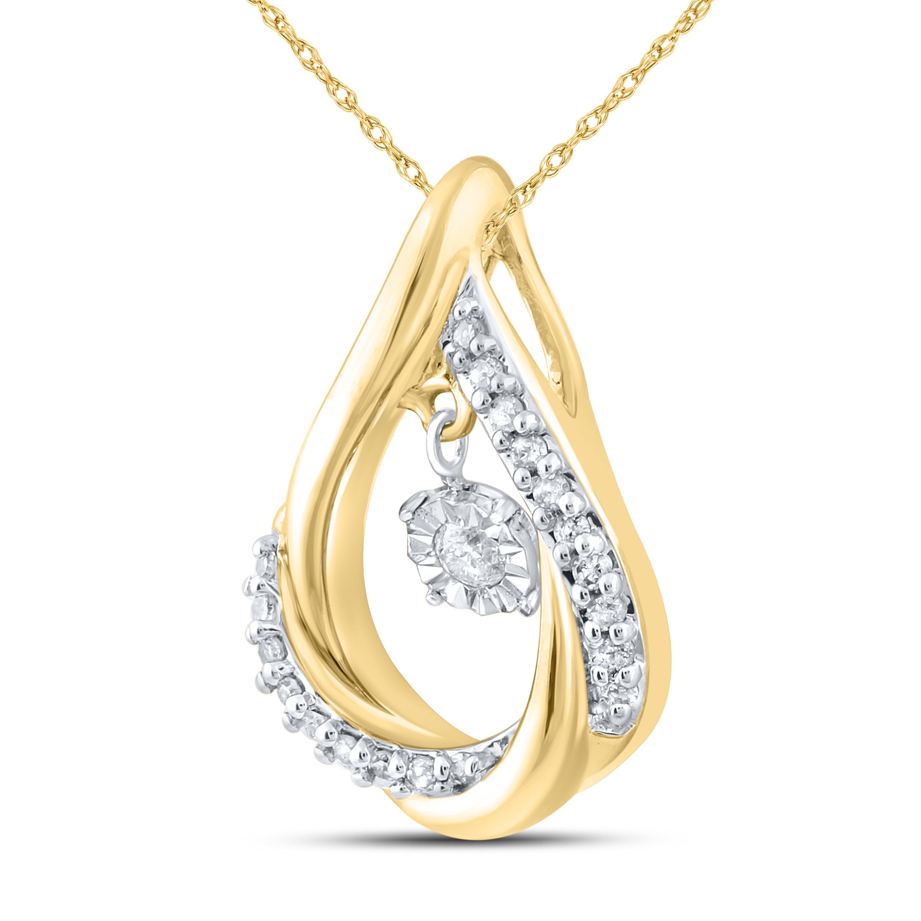 10kt Yellow Gold 0.16 CTW Natural Diamond  Pendant with 18-inch Chain