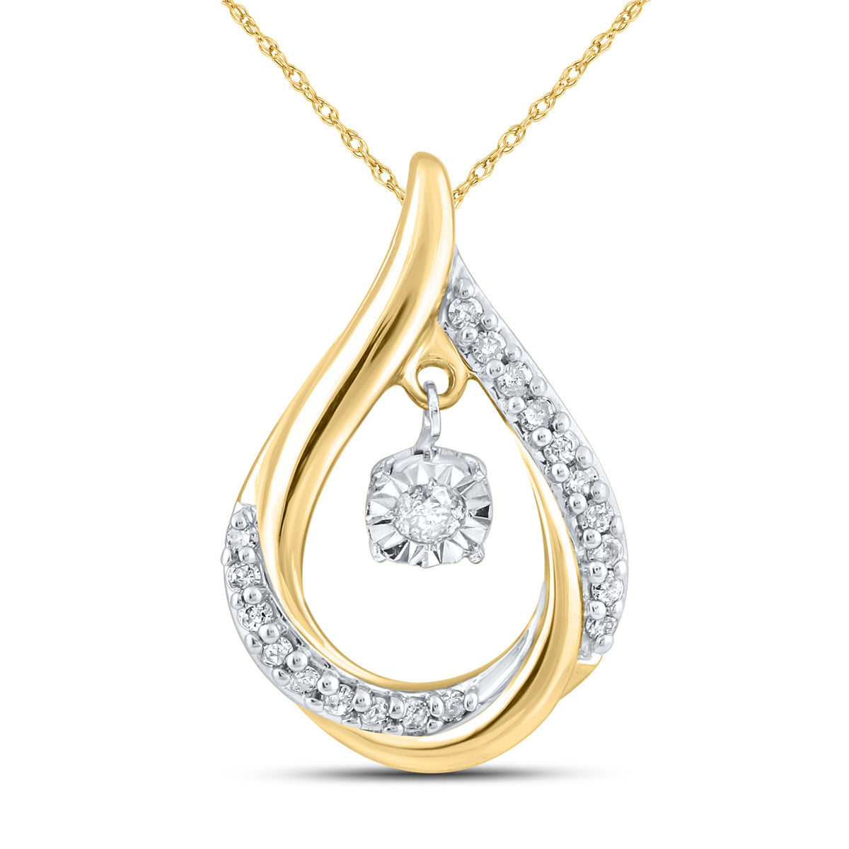 10kt Yellow Gold 0.16 CTW Natural Diamond  Pendant with 18-inch Chain