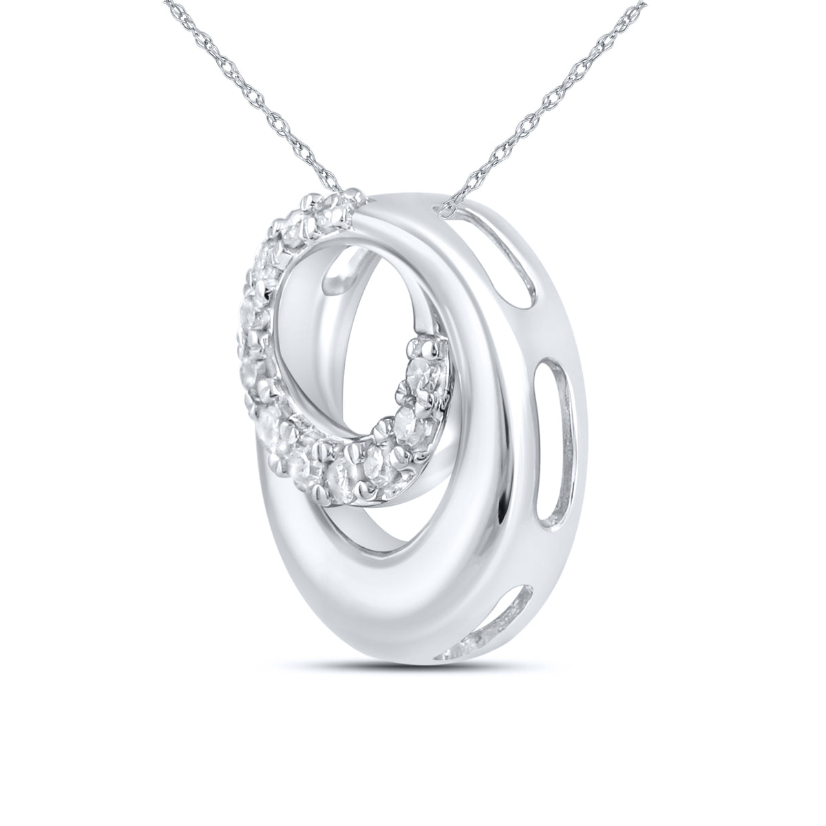 10kt White Gold 0.10 CTW Natural Diamond  Pendant with 18-inch Chain