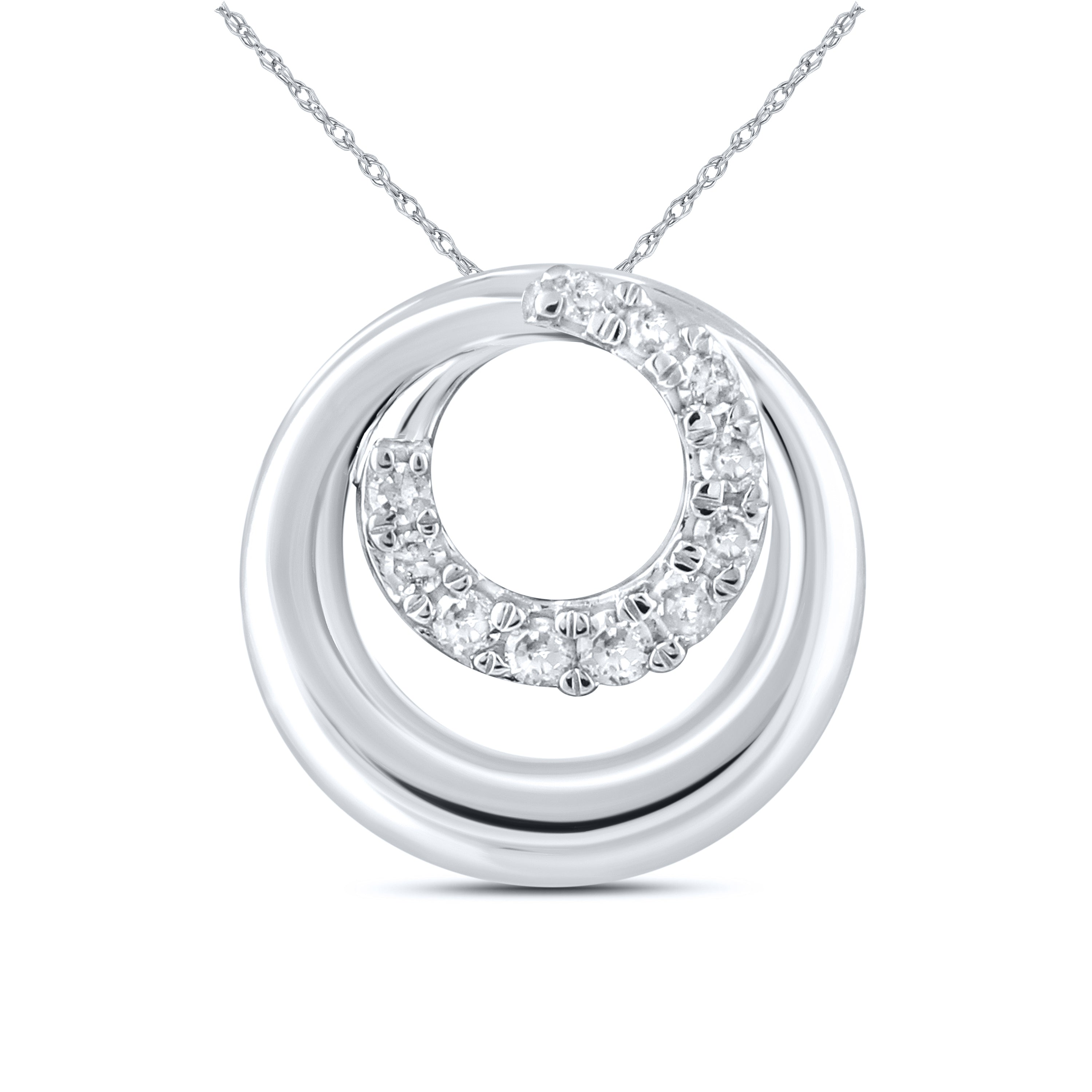 10kt White Gold 0.10 CTW Natural Diamond  Pendant with 18-inch Chain