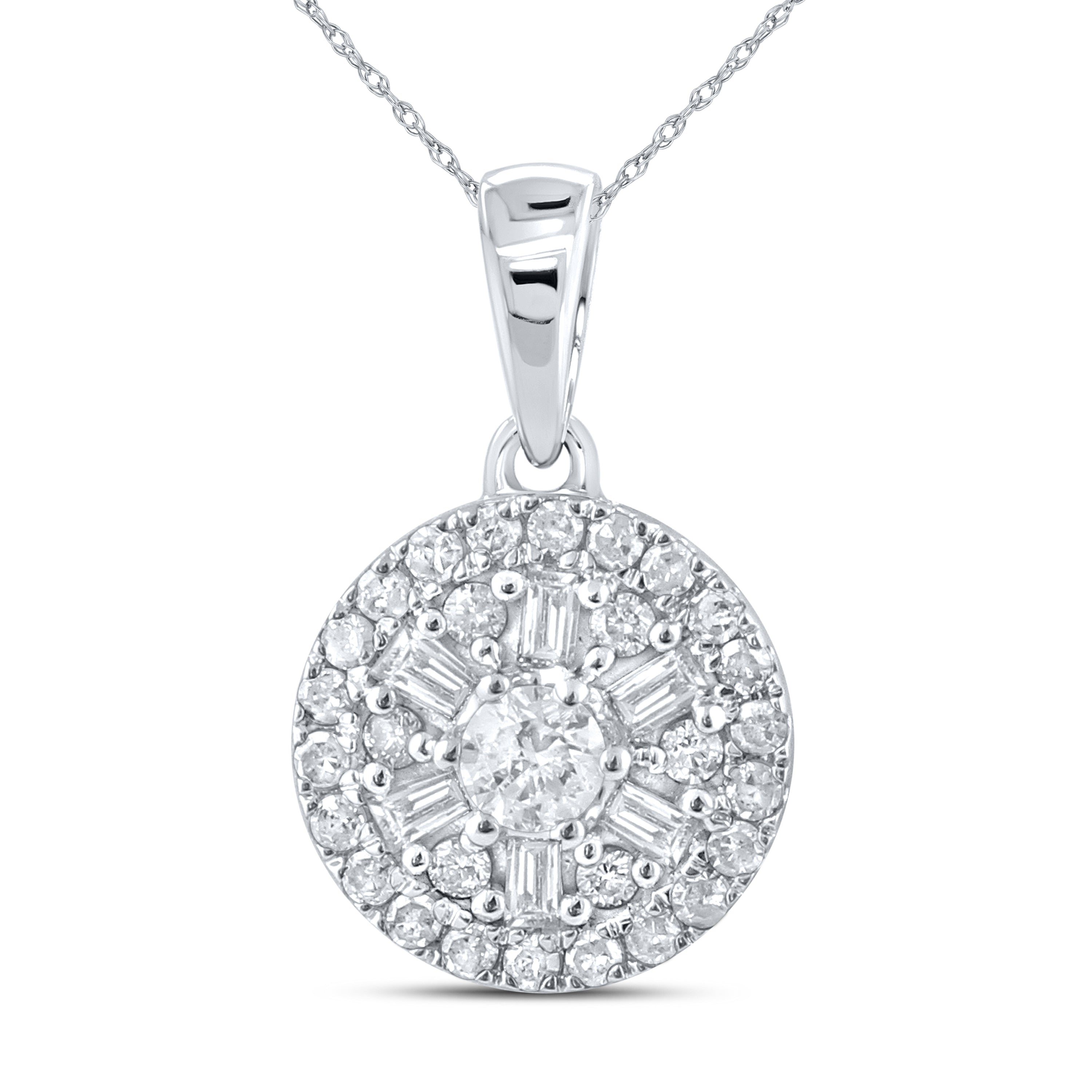 10kt White Gold 0.33 CTW Natural Diamond  Pendant with 18-inch Chain