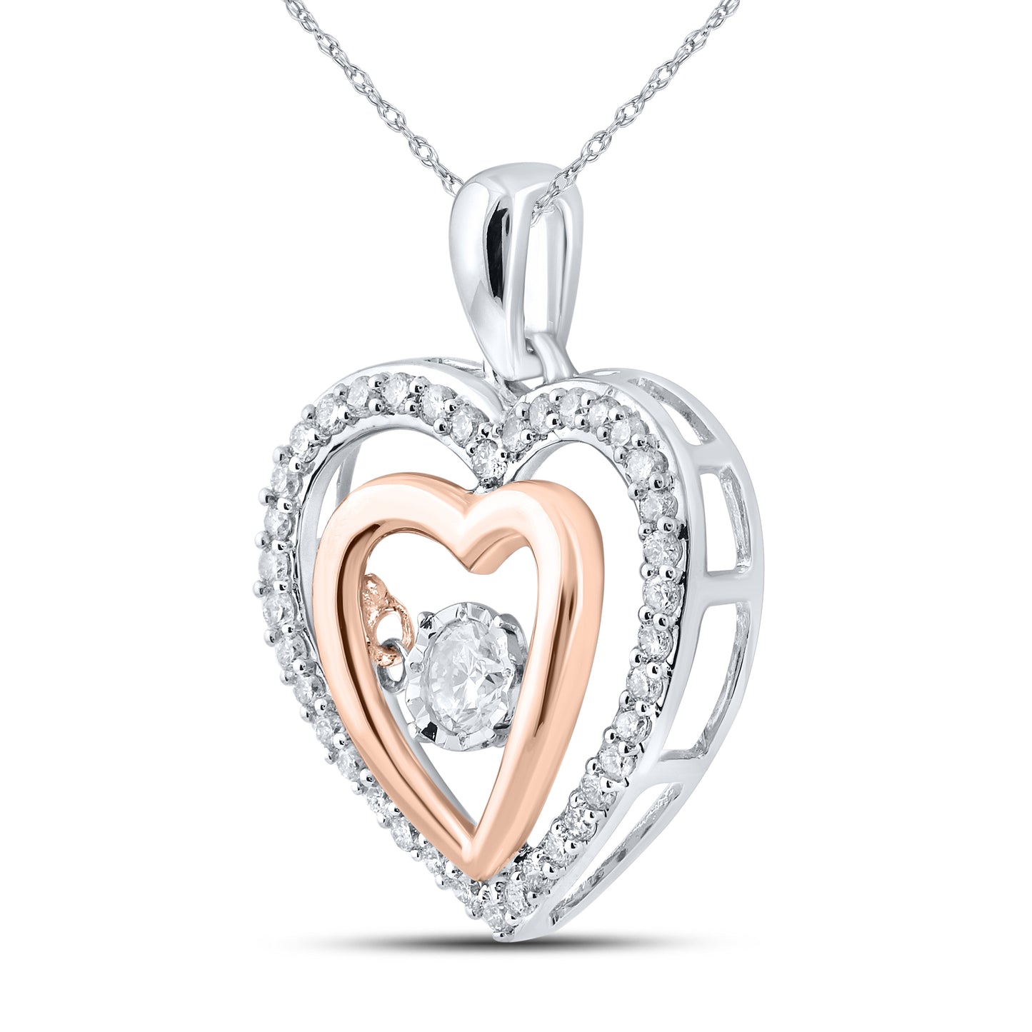 10kt White & Rose Gold 0.50 CTW Natural Diamond Pendant with 18 inch Chain