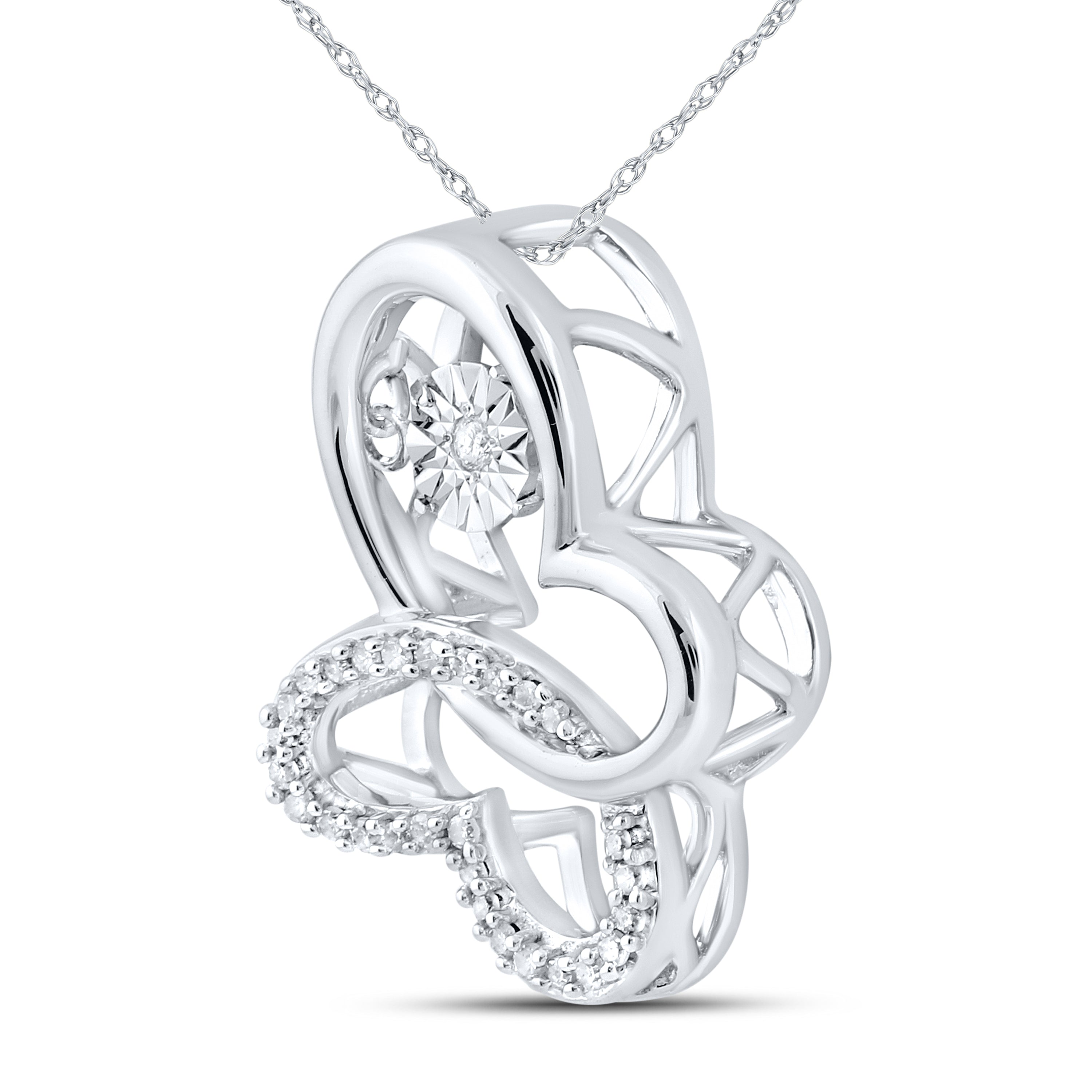 10kt White Gold 0.10 CTW Natural Diamond  Pendant with 18-inch Chain