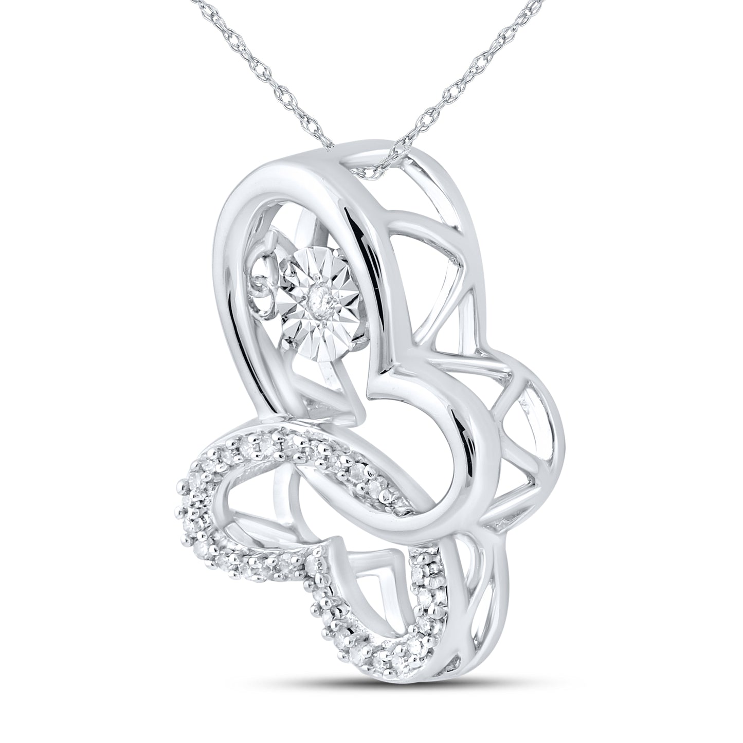 10kt White Gold 0.10 CTW Natural Diamond  Pendant with 18-inch Chain