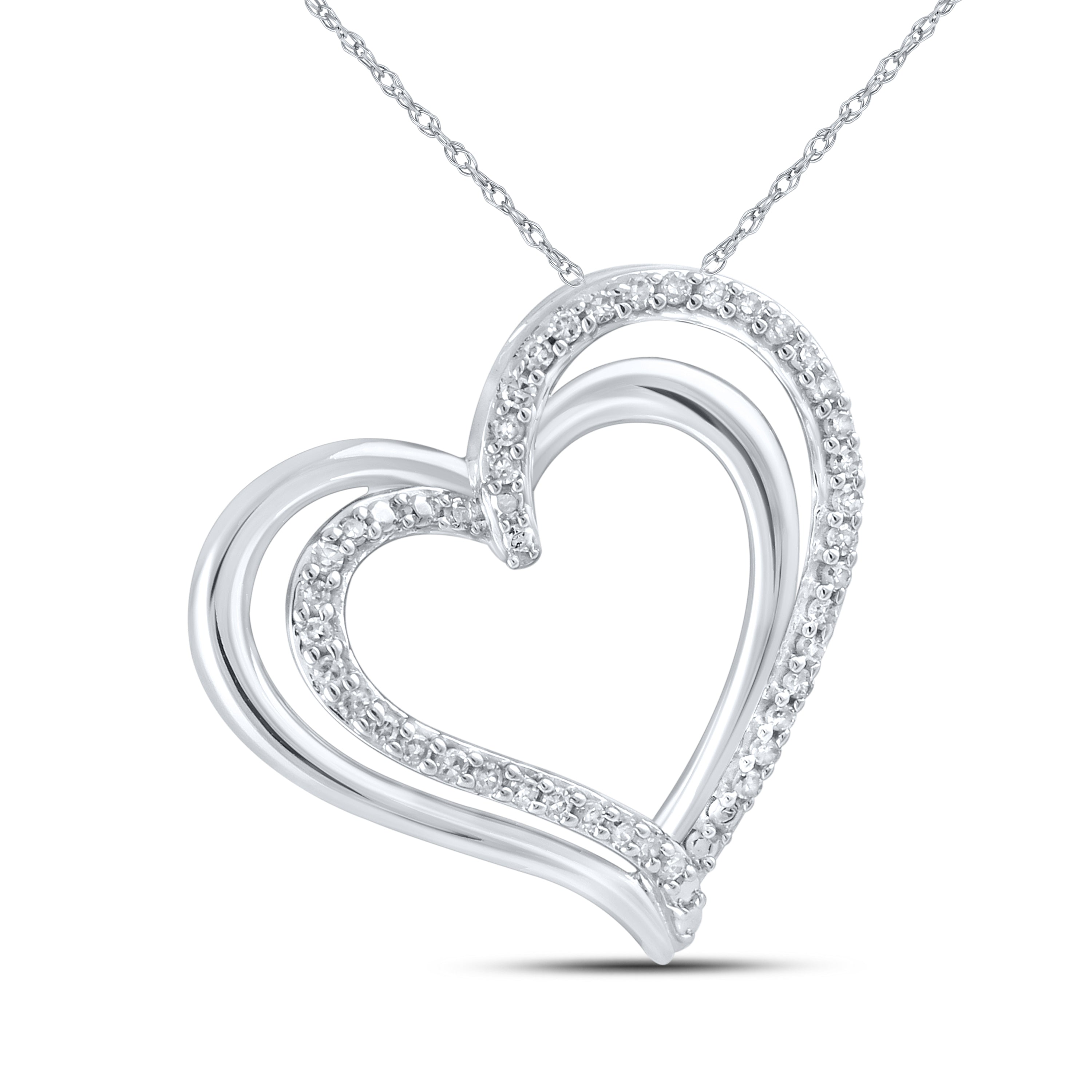 10kt White Gold 0.12 CTW Natural Diamond  Pendant with 18-inch Chain