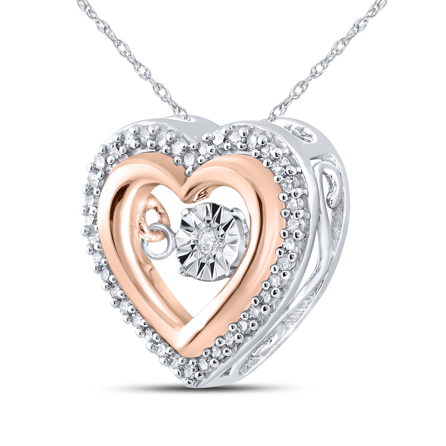 10kt White & Rose Gold 0.12 CTW Natural Diamond Pendant with 18 inch Chain