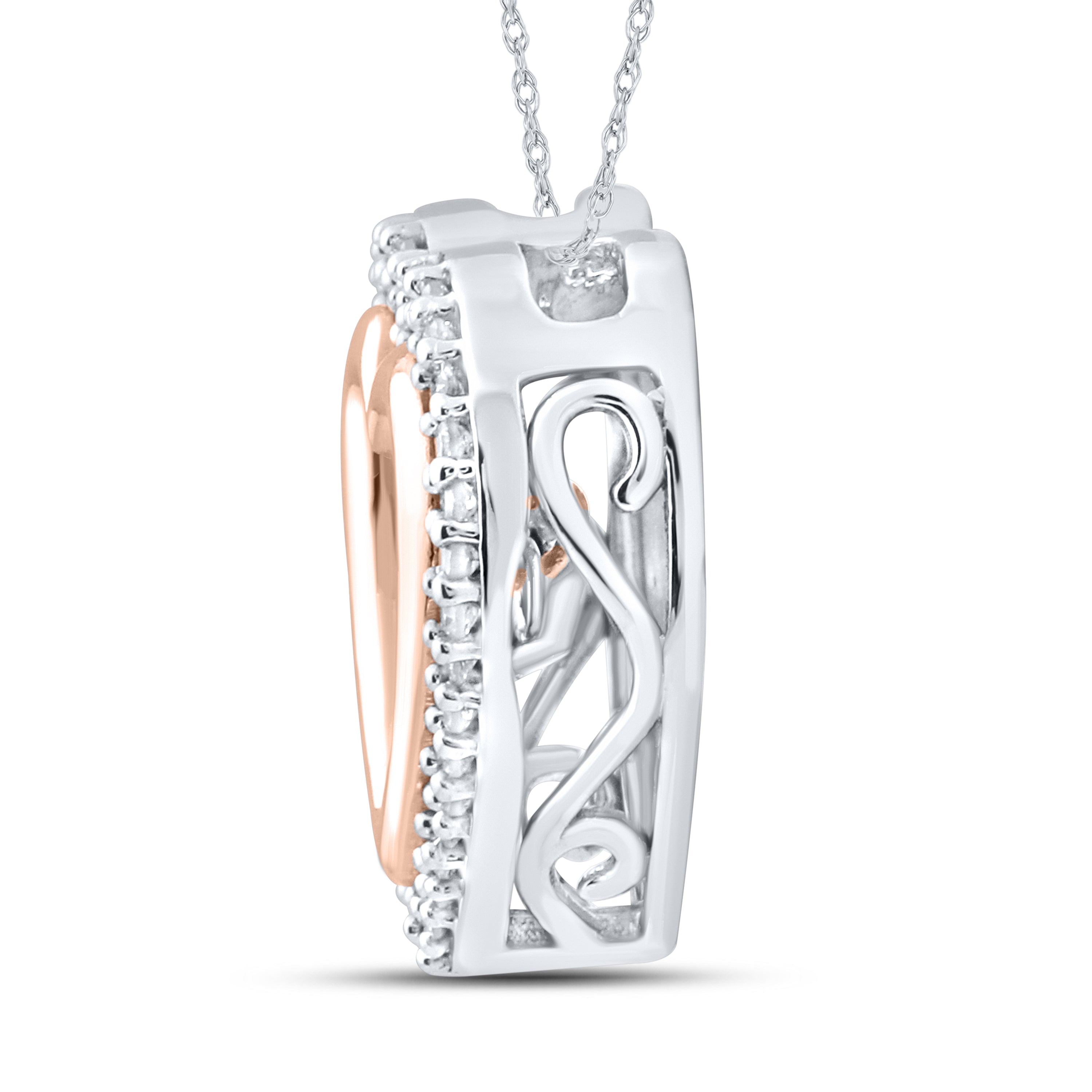 10kt White & Rose Gold 0.12 CTW Natural Diamond Pendant with 18 inch Chain