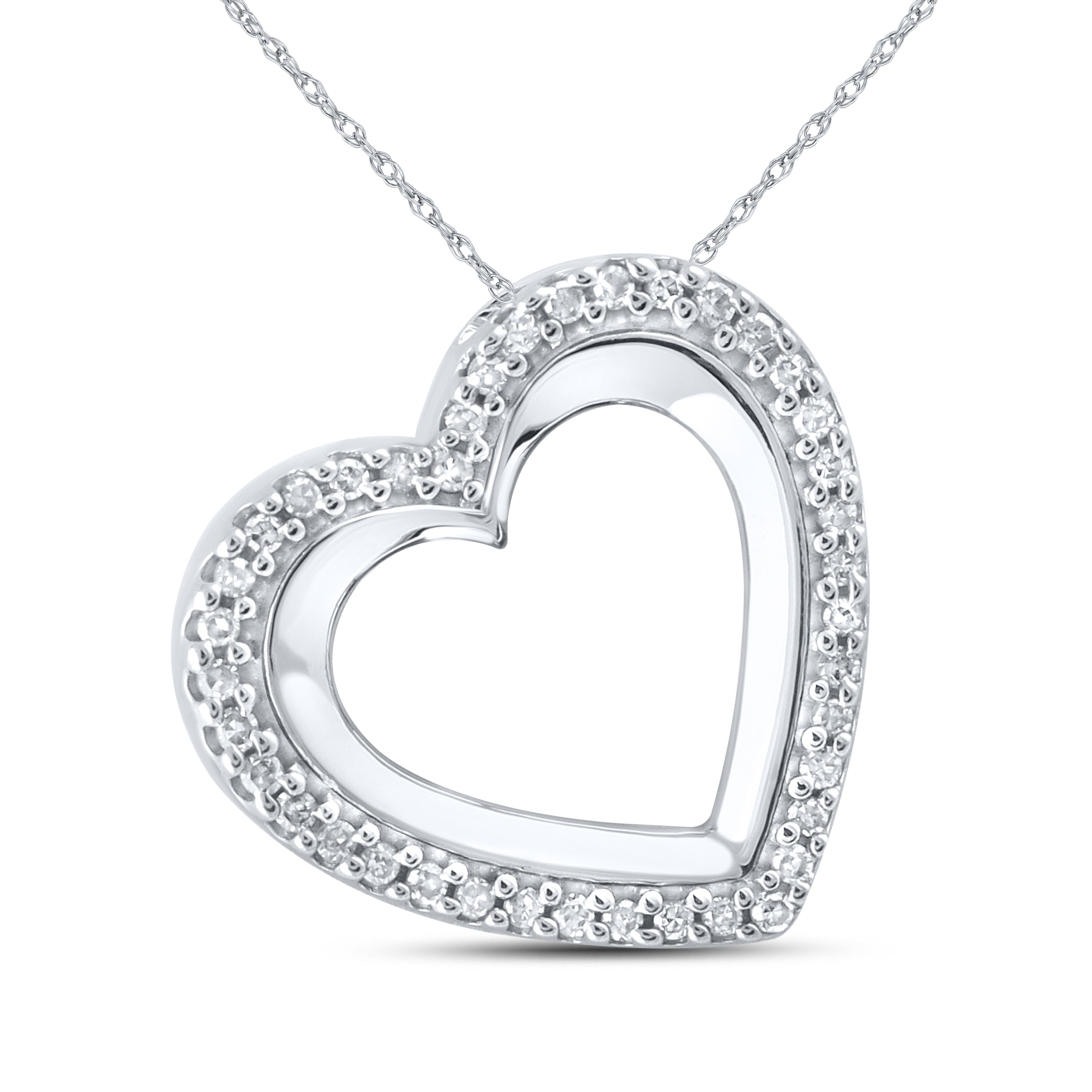 10kt White Gold 0.12 CTW Natural Diamond  Pendant with 18-inch Chain
