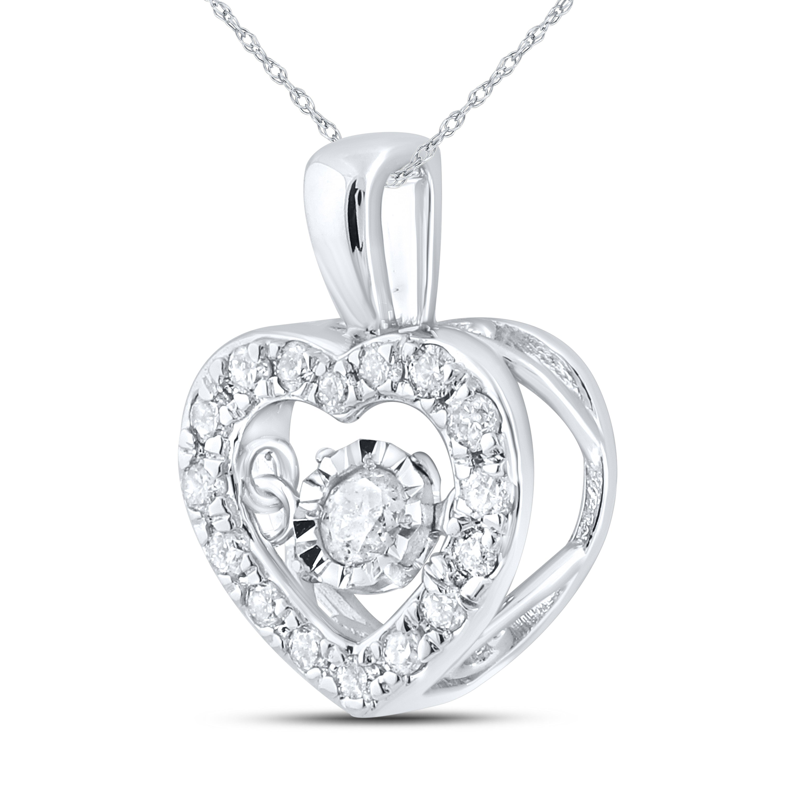 10kt White Gold 0.20 CTW Natural Diamond  Pendant with 18-inch Chain