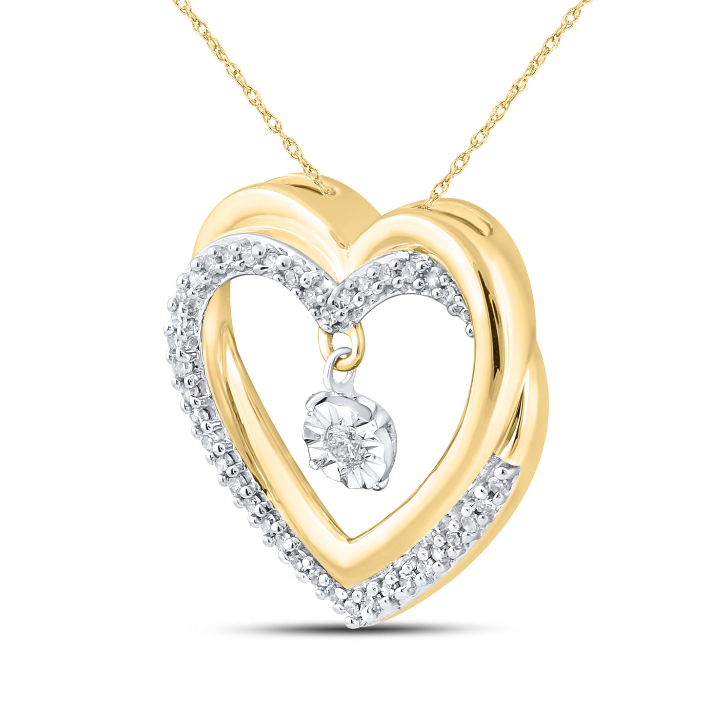 10kt Yellow Gold 0.12 CTW Natural Diamond  Pendant with 18-inch Chain