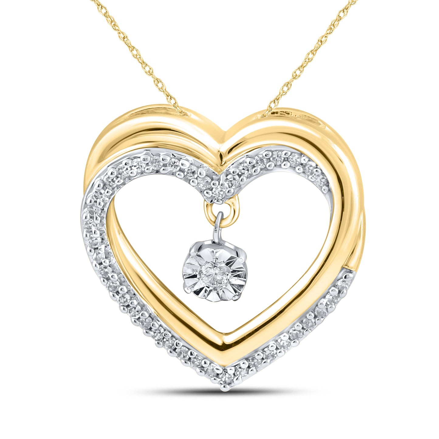 10kt Yellow Gold 0.12 CTW Natural Diamond  Pendant with 18-inch Chain