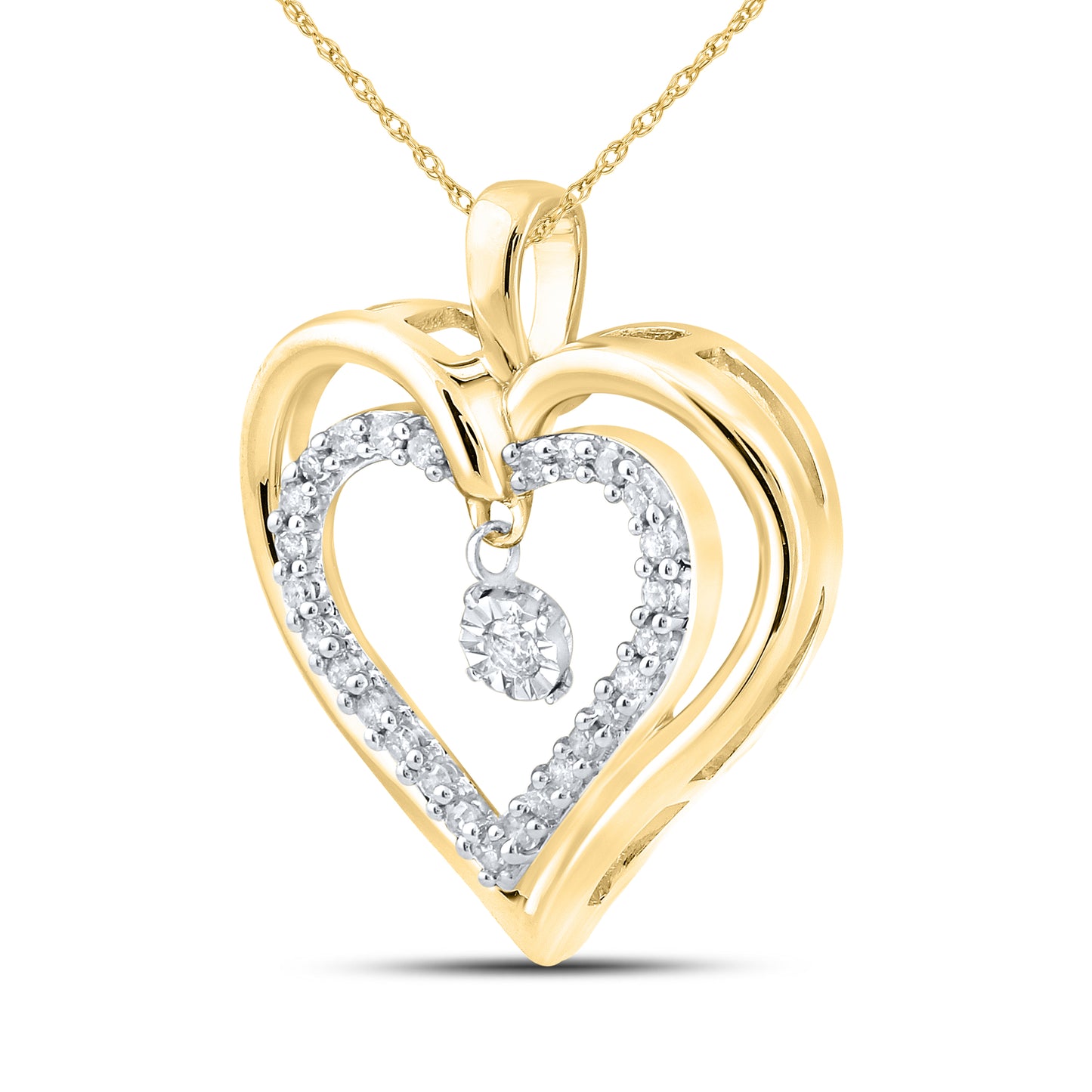 10kt Yellow Gold 0.16 CTW Natural Diamond  Pendant with 18-inch Chain