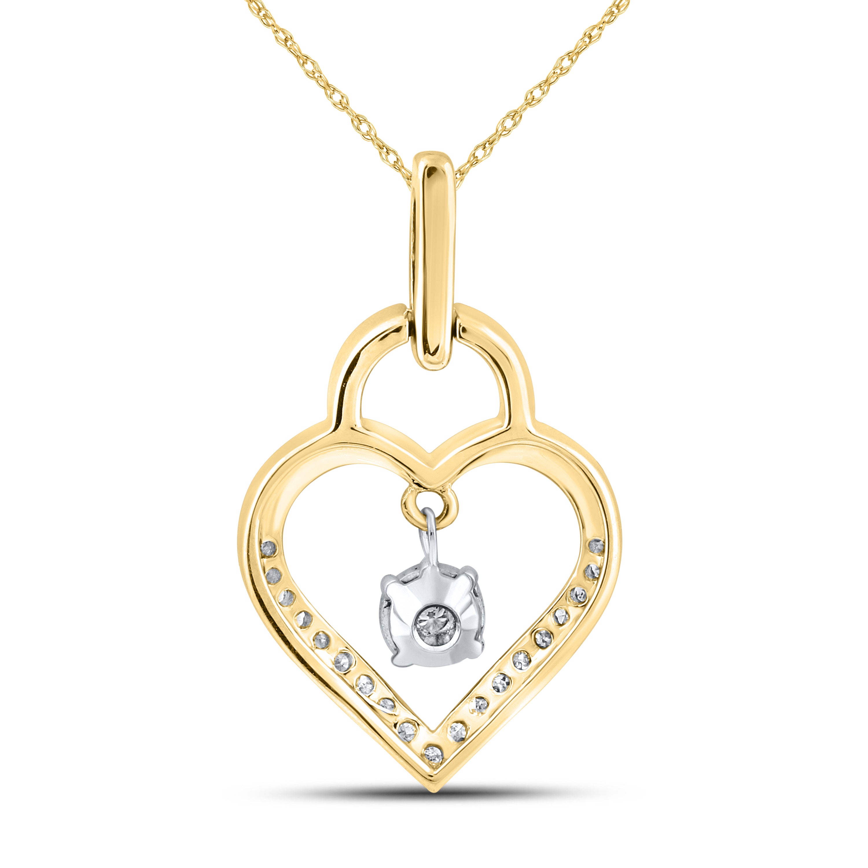10kt Yellow Gold 0.10 CTW Natural Diamond  Pendant with 18-inch Chain