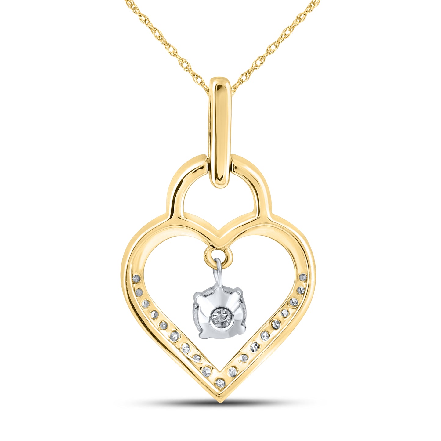 10kt Yellow Gold 0.10 CTW Natural Diamond  Pendant with 18-inch Chain