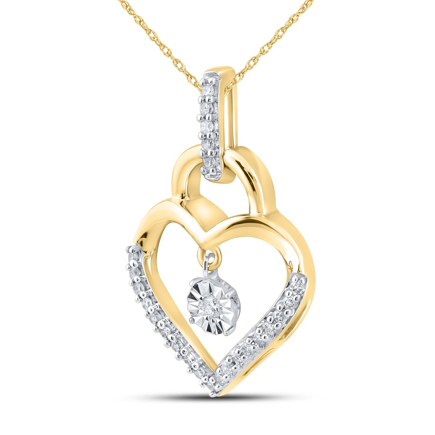 10kt Yellow Gold 0.10 CTW Natural Diamond  Pendant with 18-inch Chain