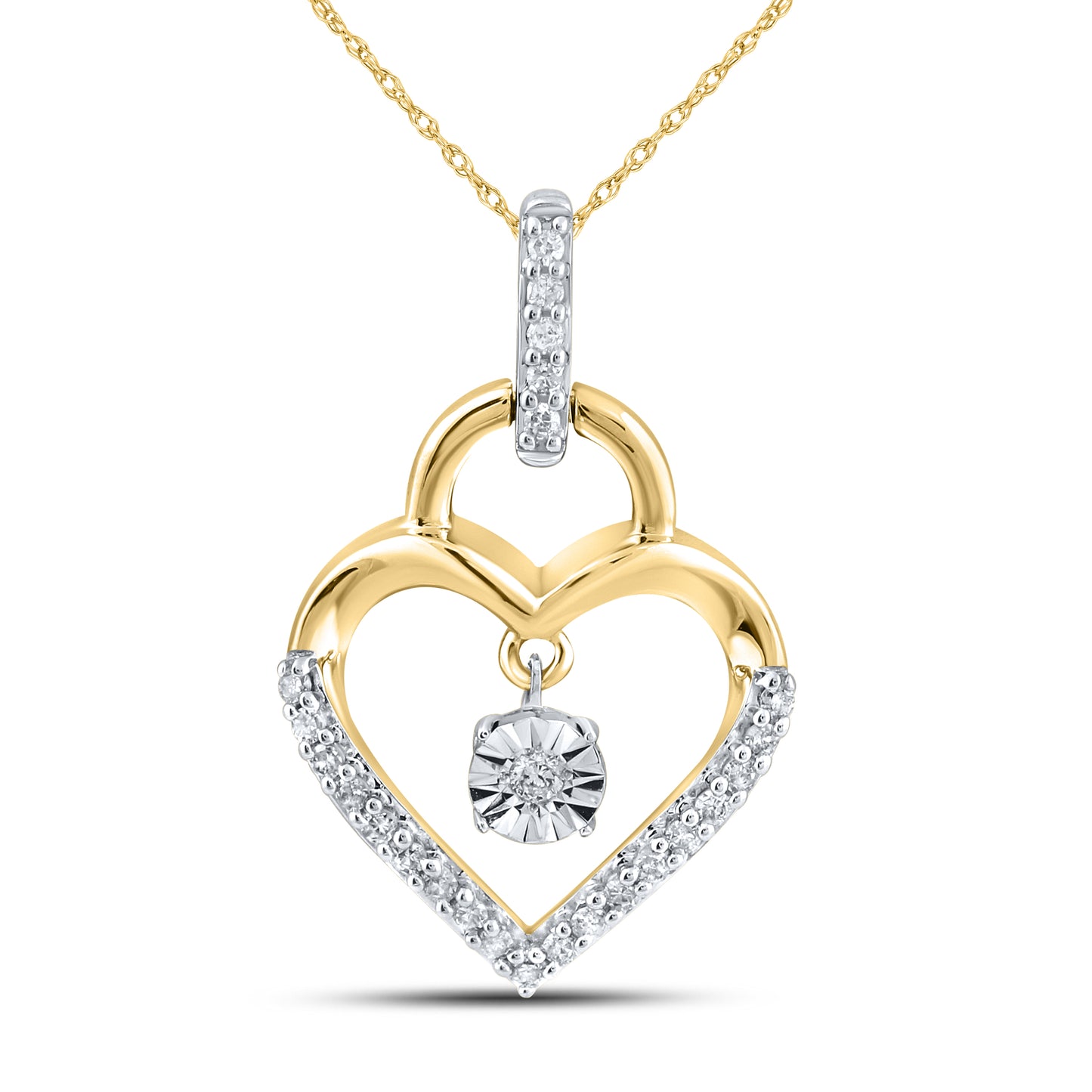 10kt Yellow Gold 0.10 CTW Natural Diamond  Pendant with 18-inch Chain