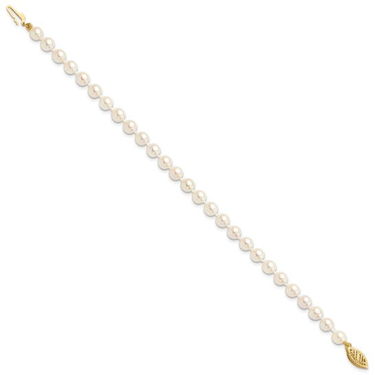 14kt Yellow Gold 5-6mm White Round Akoya Saltwater Cultured Pearl 7 inch Bracelet
