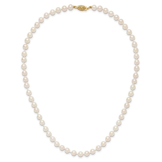 14kt Yellow Gold 5-6mm White Round Akoya Saltwater Cultured Pearl 16 inch Necklace
